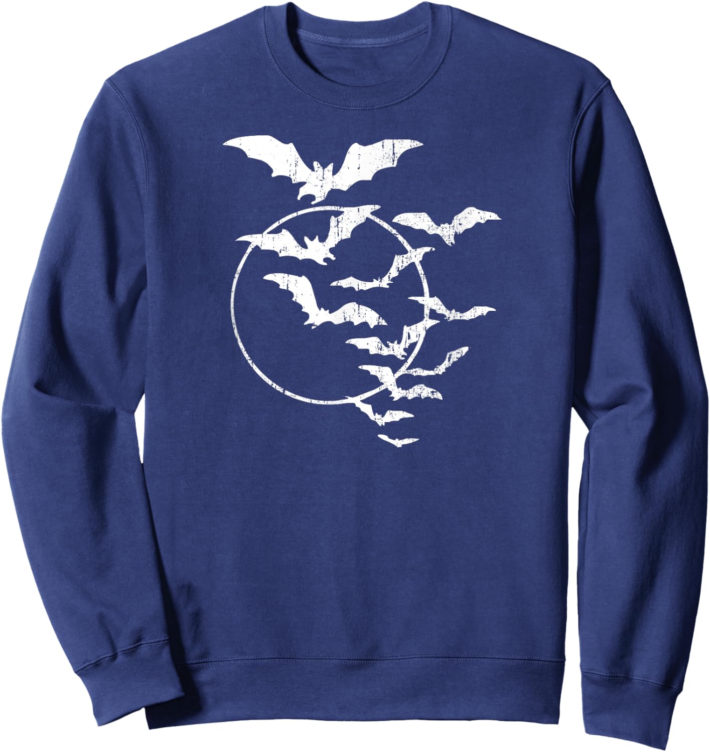 Halloween Swarm of Bats Full Moon Spooky Vintage Art Graphic Sweatshirt - Sweatshirt | Navy