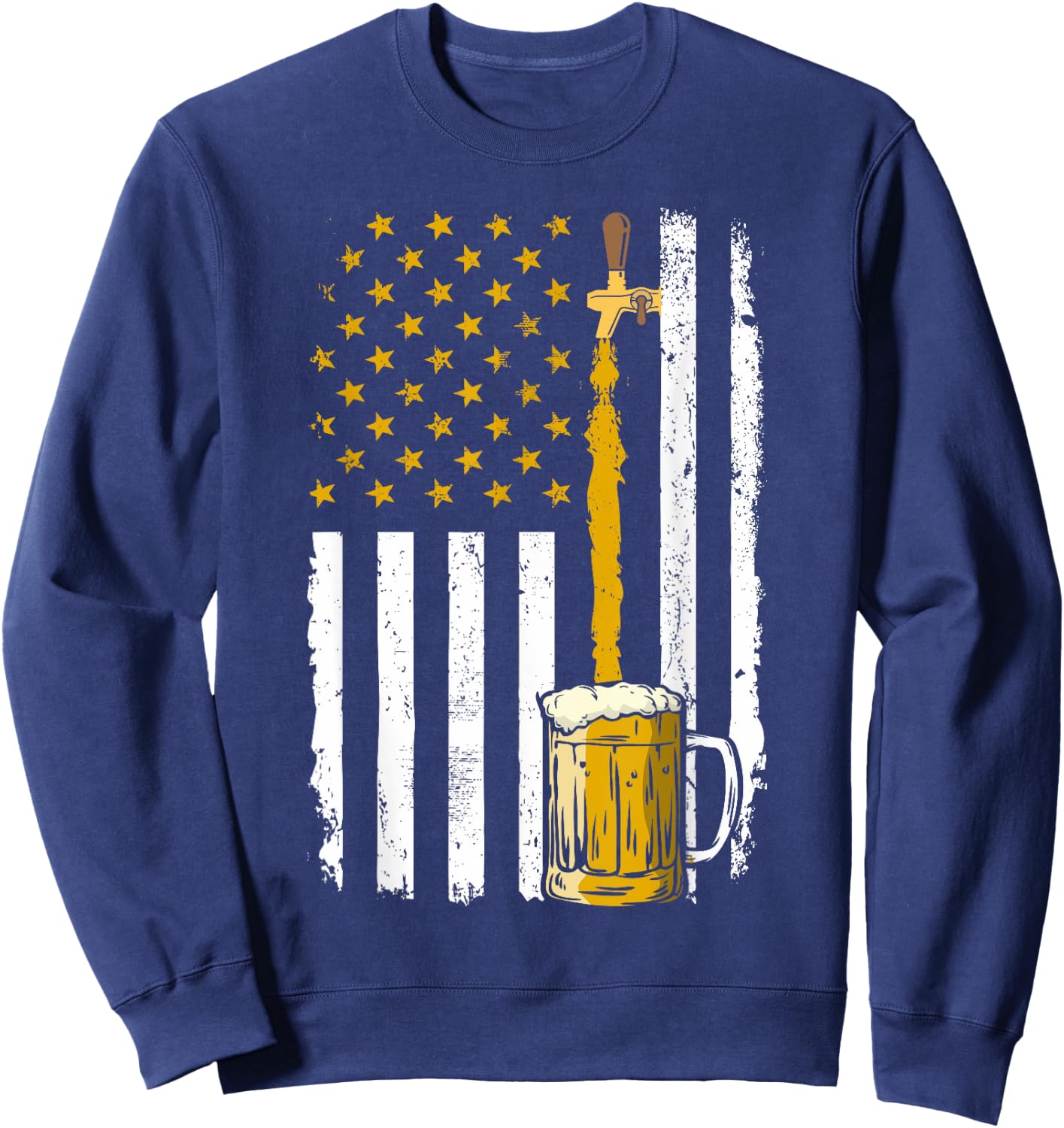 Pouring Beer American Flag Vintage 4th of July Craft Brewery Men Sweatshirt - Sweatshirt | Navy