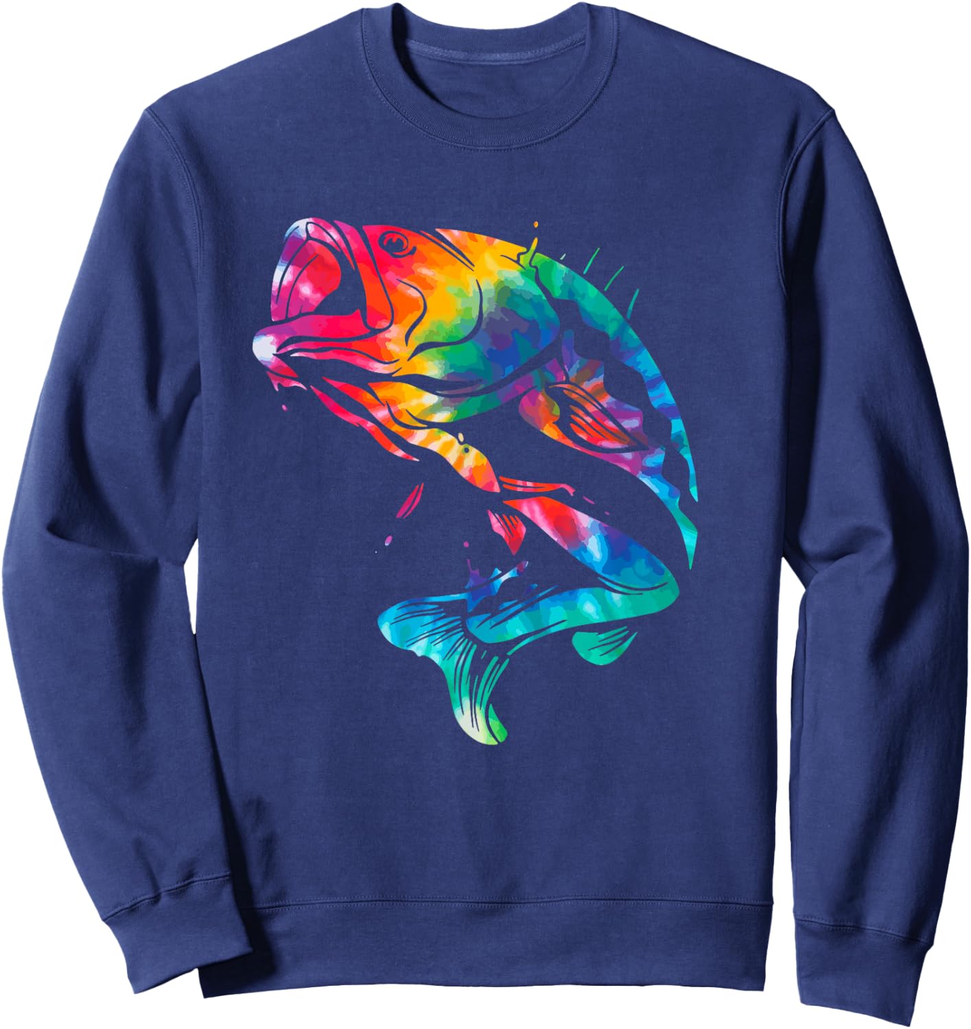 Fish Tie Dye Bass Large Mouth Bass Fishing Fisherman Sweatshirt - Sweatshirt | Navy
