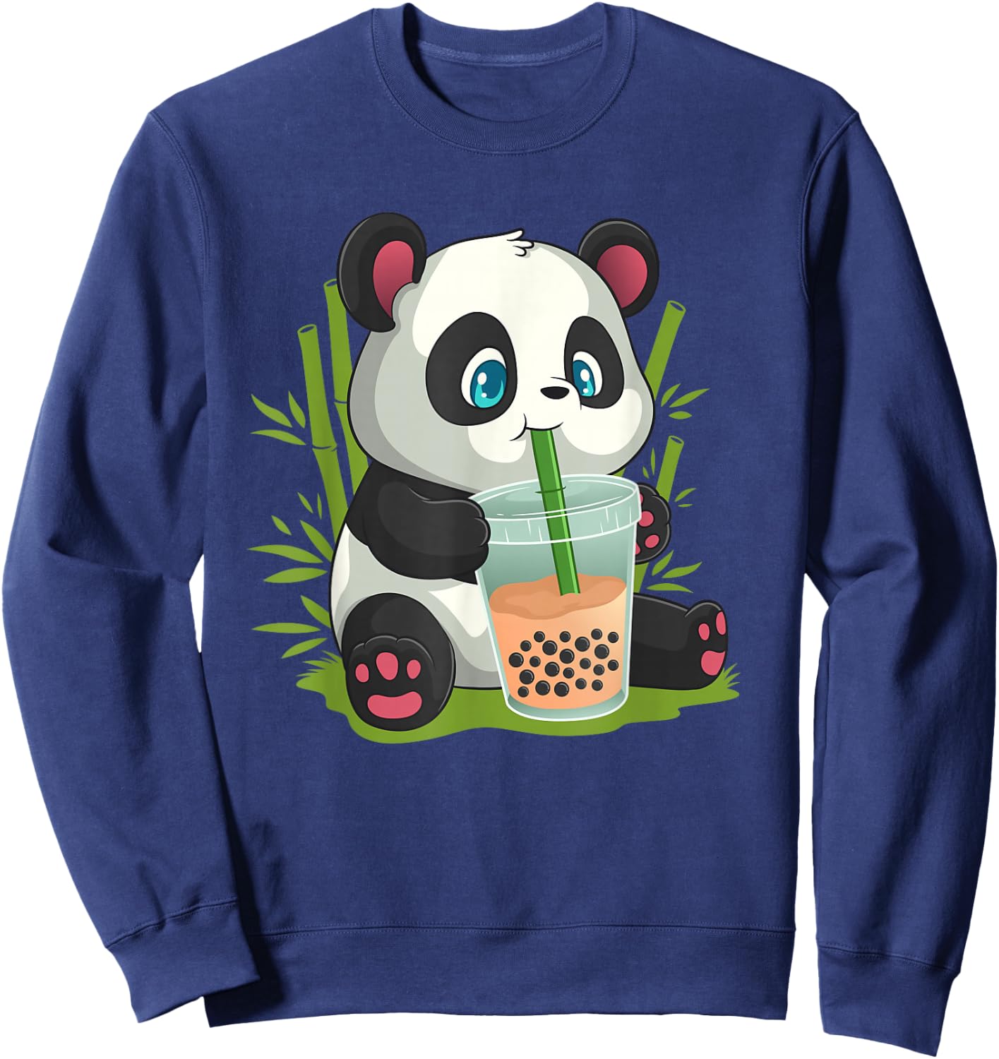 Kawaii Cute Anime Panda Otaku Japanese Bubble Boba Sweatshirt - Sweatshirt | Navy