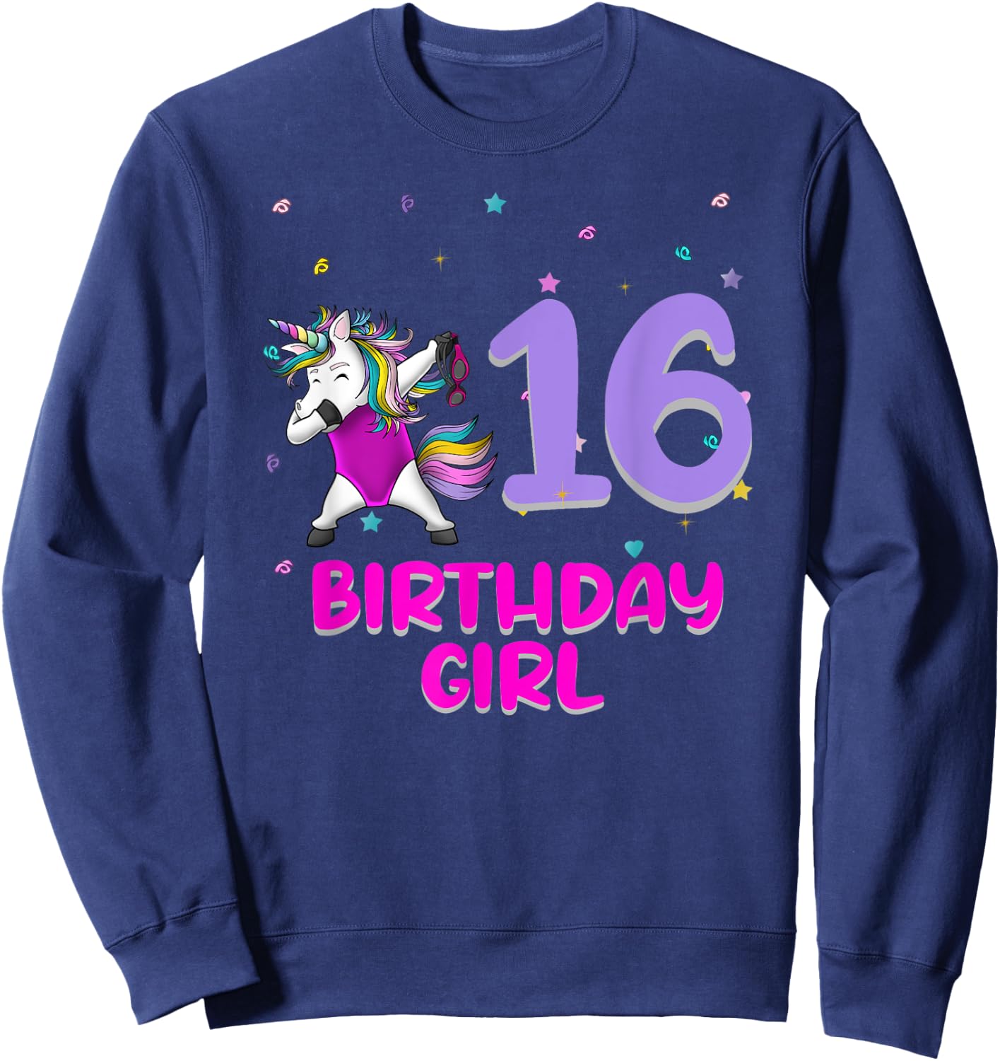 Unicorn Swimsuit 16th Birthday Girl Love Funny 16 Years Old Sweatshirt - Sweatshirt | Navy