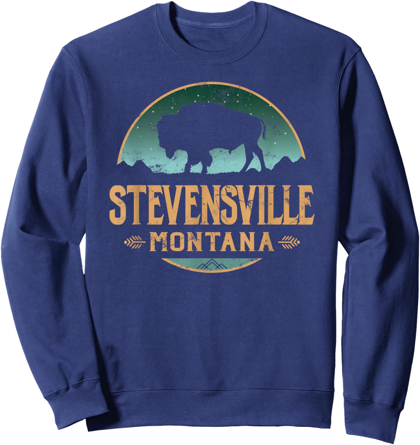 Stevensville Montana MT Buffalo Bison Sweatshirt - Sweatshirt | Navy