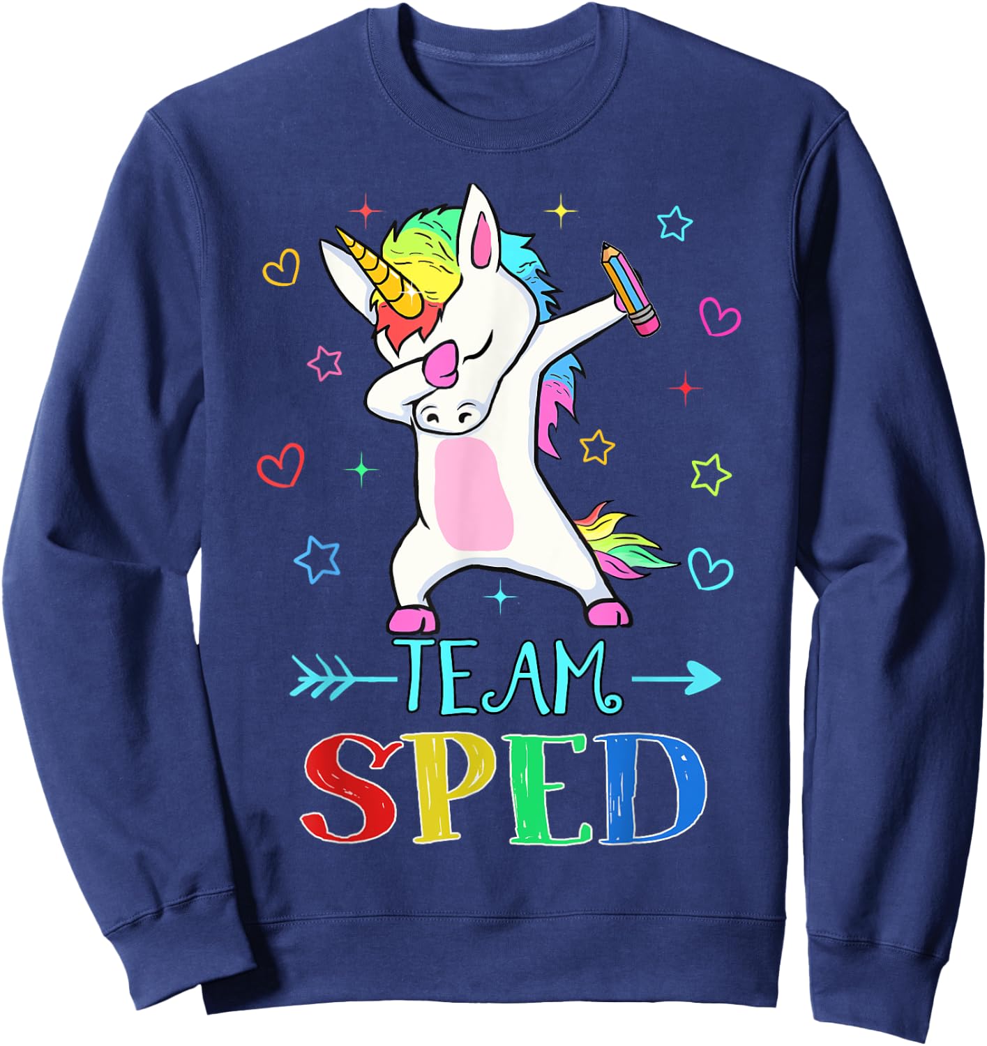 Team Sped Dabbing Unicorn Funny Back To School Gift Sweatshirt - Sweatshirt | Navy