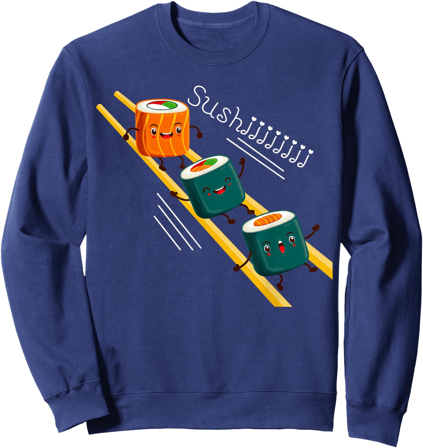 Funny Happy Cute Sushi Anime character Kawaii Japaneses Food Sweatshirt - Sweatshirt | Navy