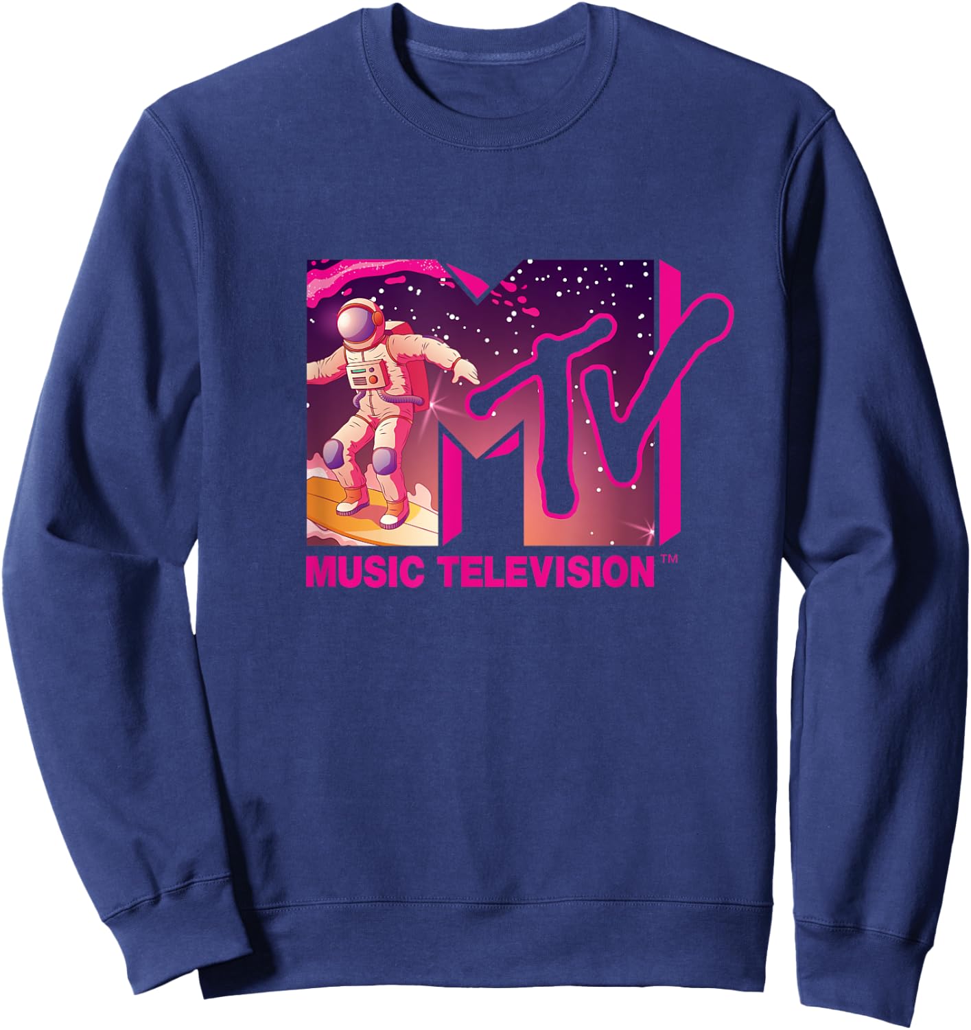 Mademark x MTV - Official MTV Logo - Surfing Astronaut in Space Sweatshirt - Sweatshirt | Navy
