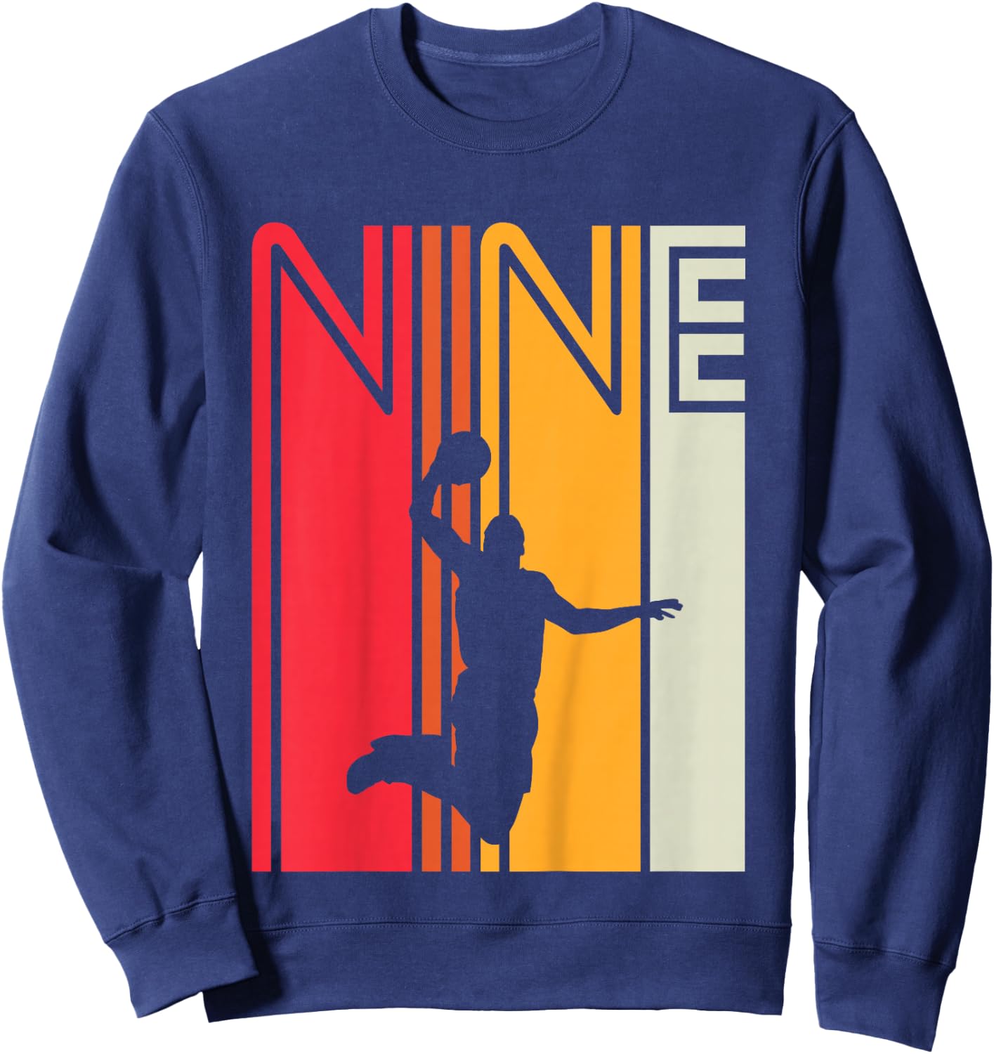 9th Birthday Basketball Lover 9 Years Old Retro Sweatshirt - Sweatshirt | Navy