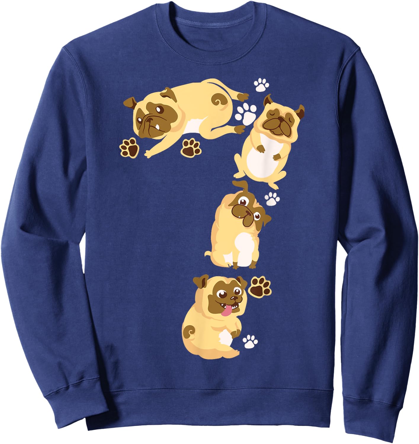 Cute Dog 7th Birthday Gift | Cool 7 Years Old Pug Boys Girls Sweatshirt - Sweatshirt | Navy