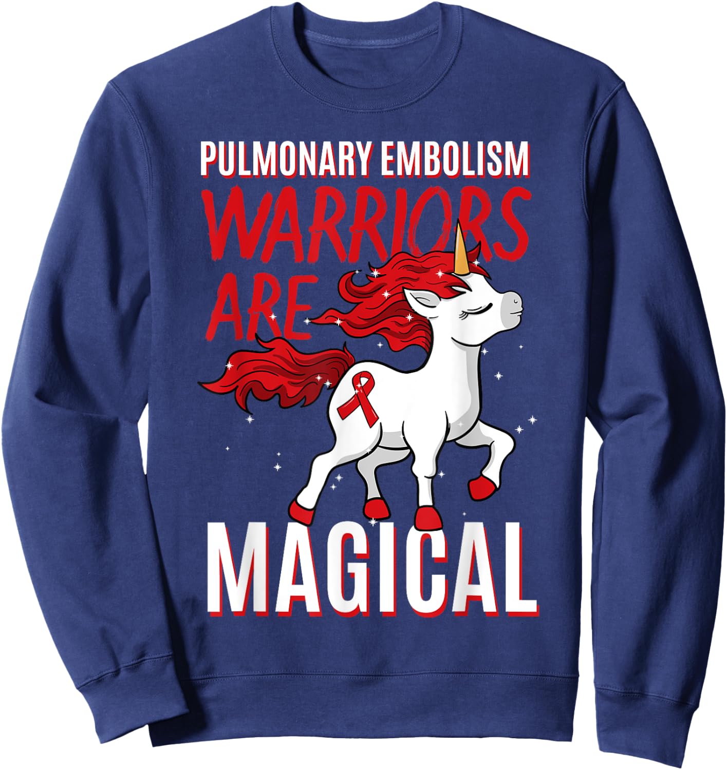 Pulmonary Embolism Awareness Warrior PE Unicorn Lover Sweatshirt - Sweatshirt | Navy