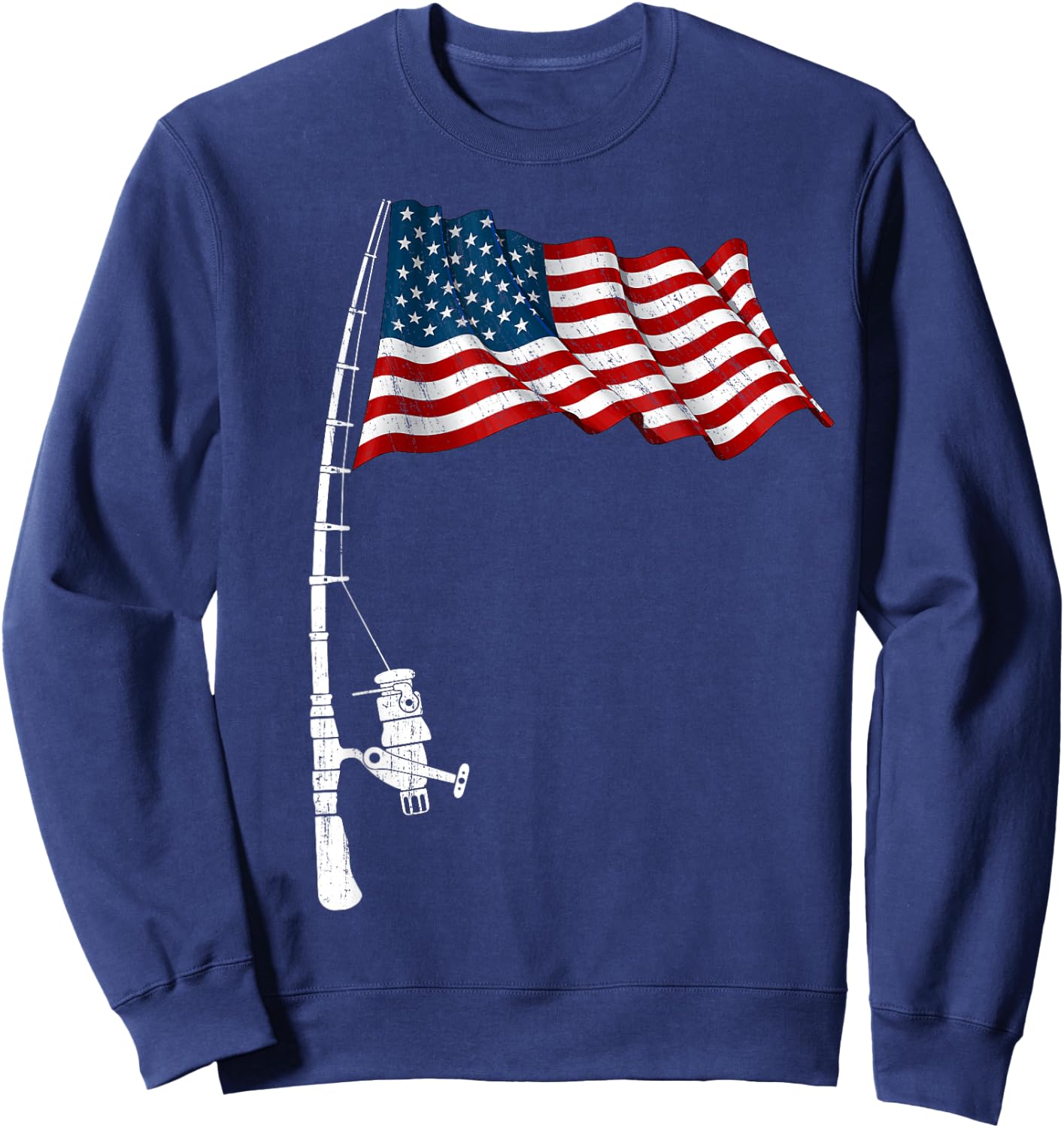 Vintage Fishing Rod American Flag Funny Fishing 4th of July Men Sweatshirt - Sweatshirt | Navy