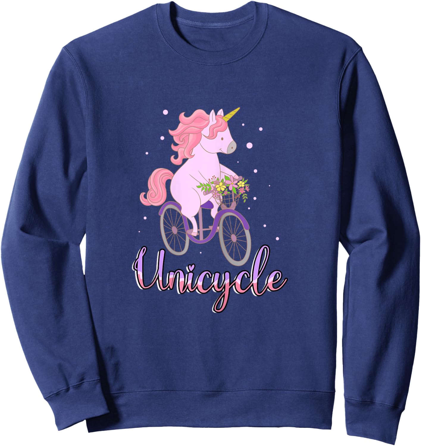 Unicorn Cute Horse Flowers Bike Biking Cycling Bicycle Gift Sweatshirt - Sweatshirt | Navy