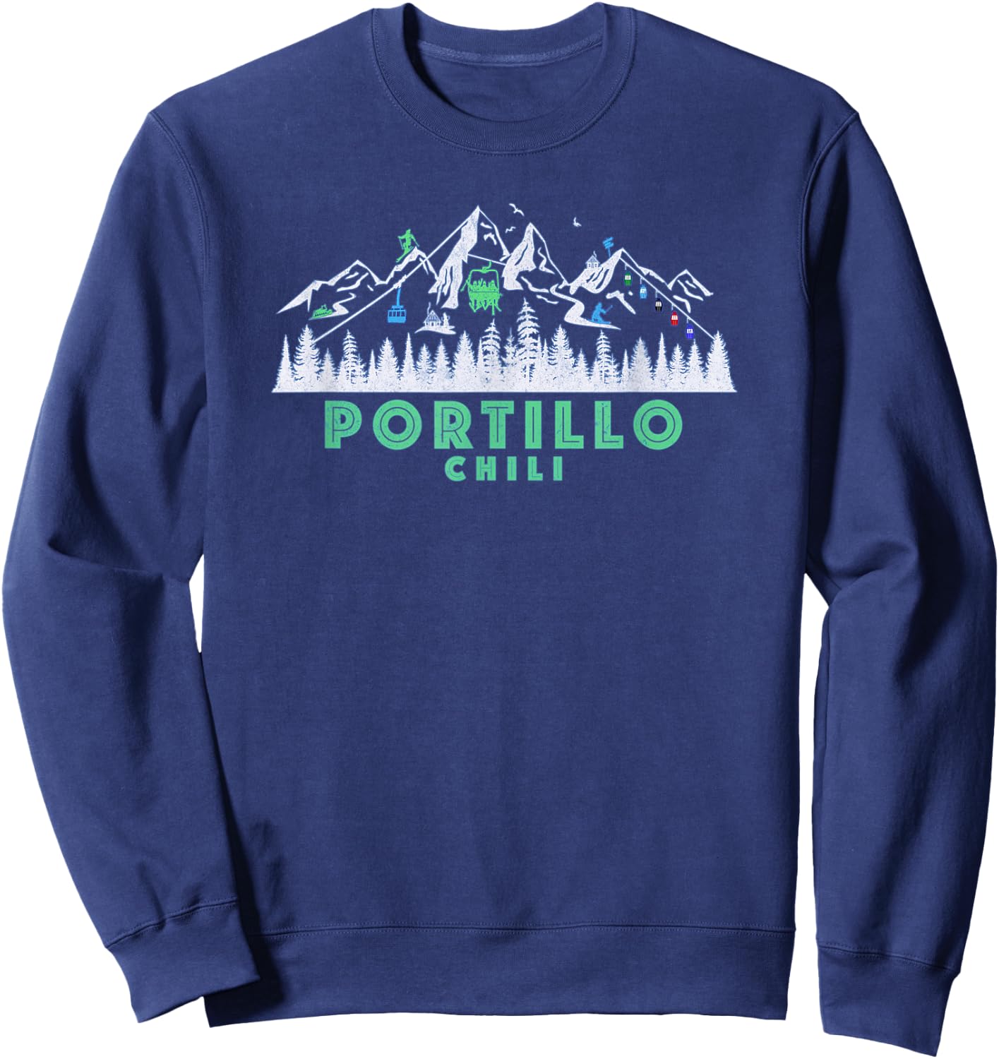 Retro Portillo, Chili Illustration - Vintage Snow Ski Sweatshirt - Sweatshirt | Navy