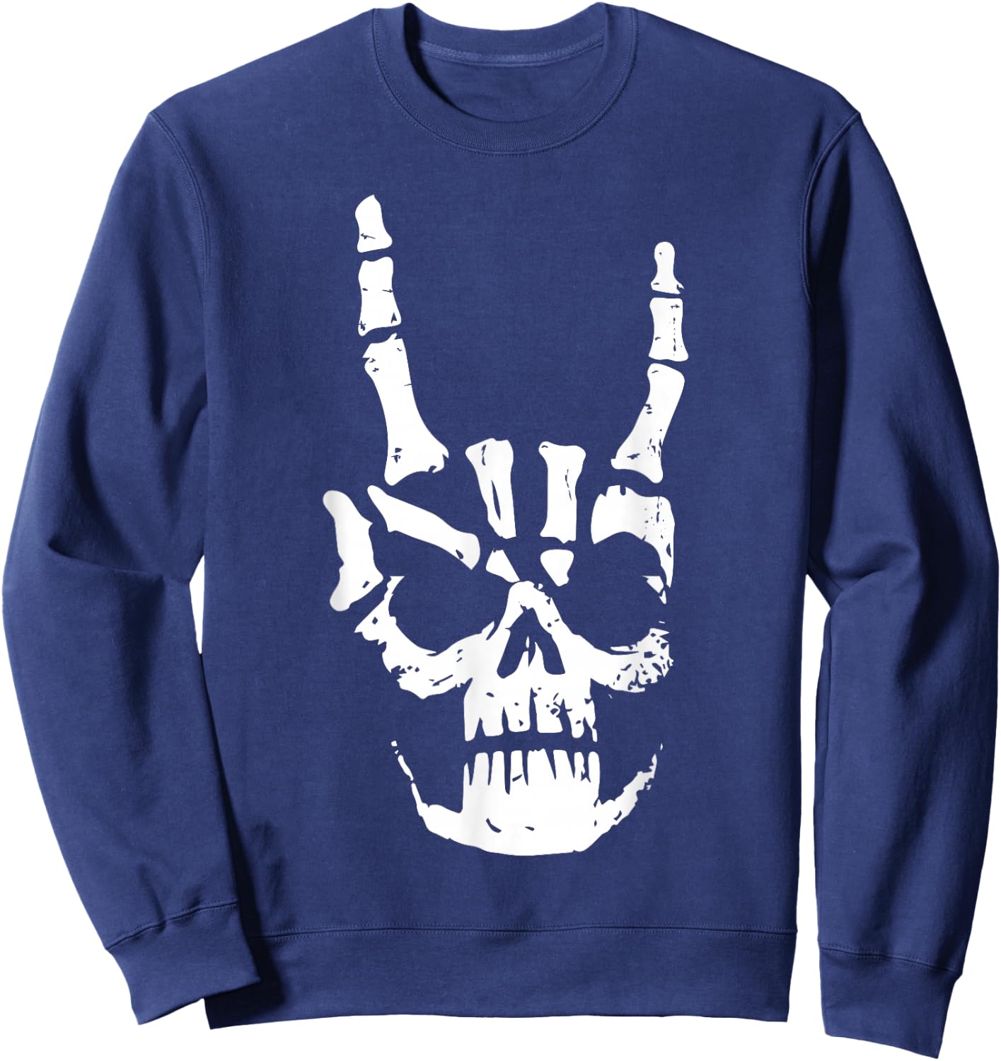 Hard Rock Skull Horn Hands Heavy Metal Gothic Sweatshirt - Sweatshirt | Navy