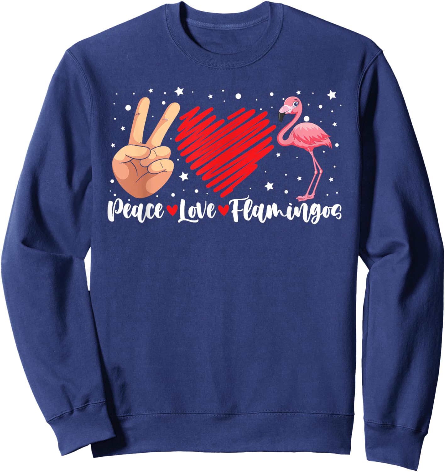 Peace Love Flamingo Hand Sign Heart Flamingo Lovers Sweatshirt - Sweatshirt | Navy