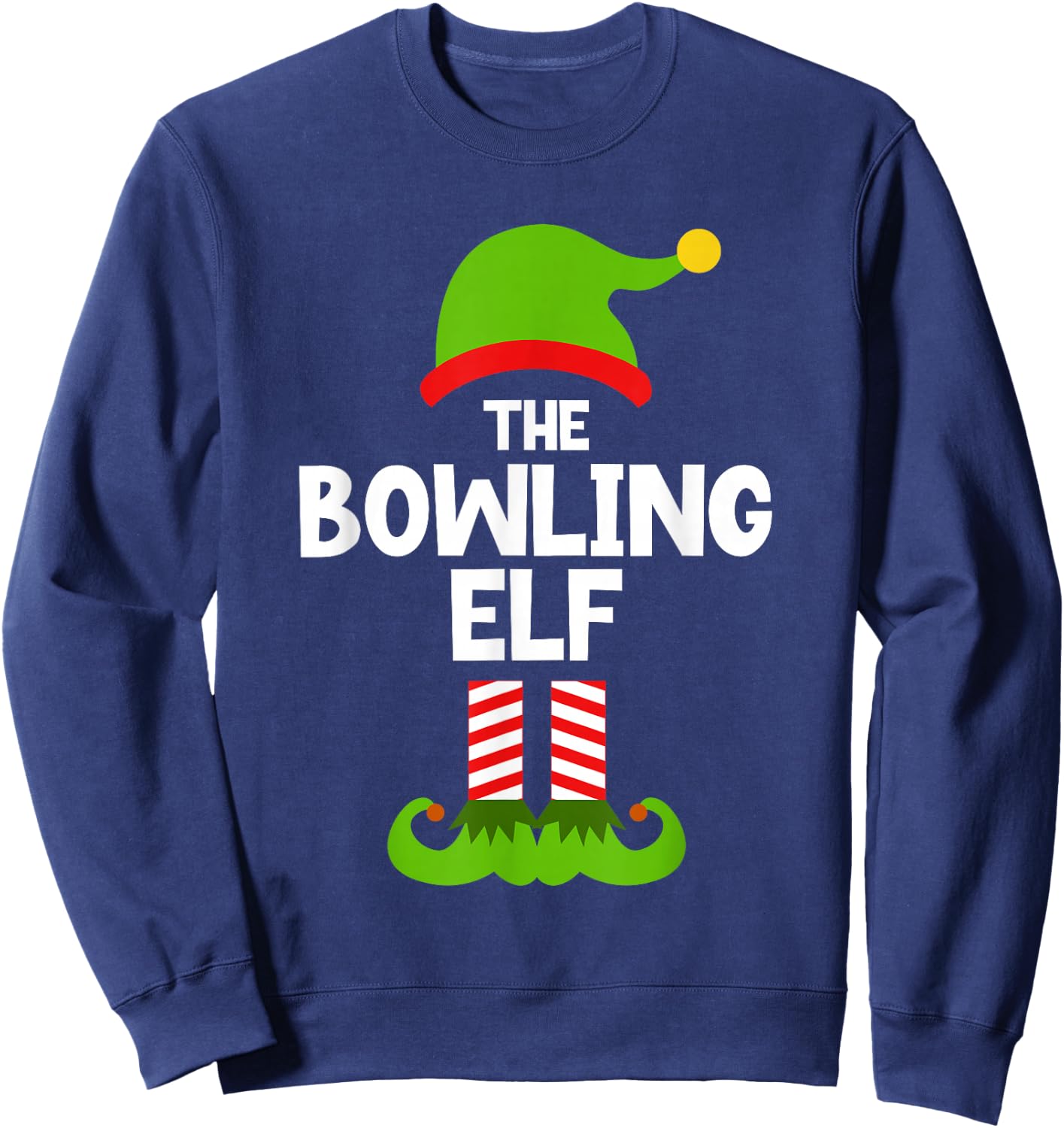 Funny The Bowling Elf Christmas Family Pajama Player Bowler Sweatshirt - Sweatshirt | Navy