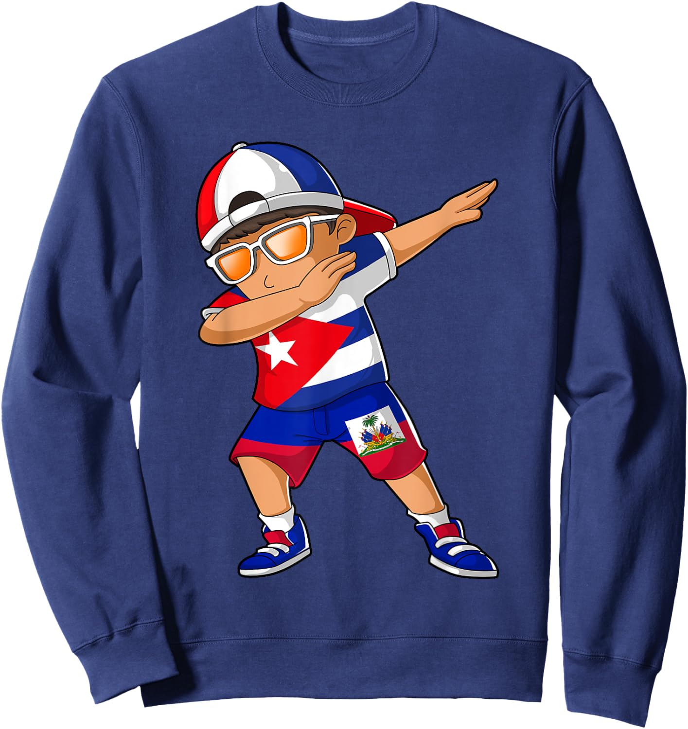 Half Cuban Half Haitian Boy Kid Cuba Haiti Flag Sweatshirt - Sweatshirt | Navy