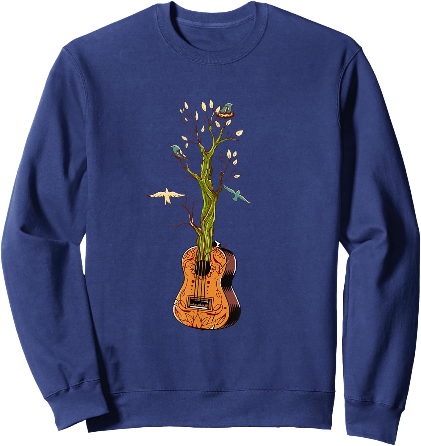 Flowers Birds Tree Nature Guitar Sweatshirt - Sweatshirt | Navy