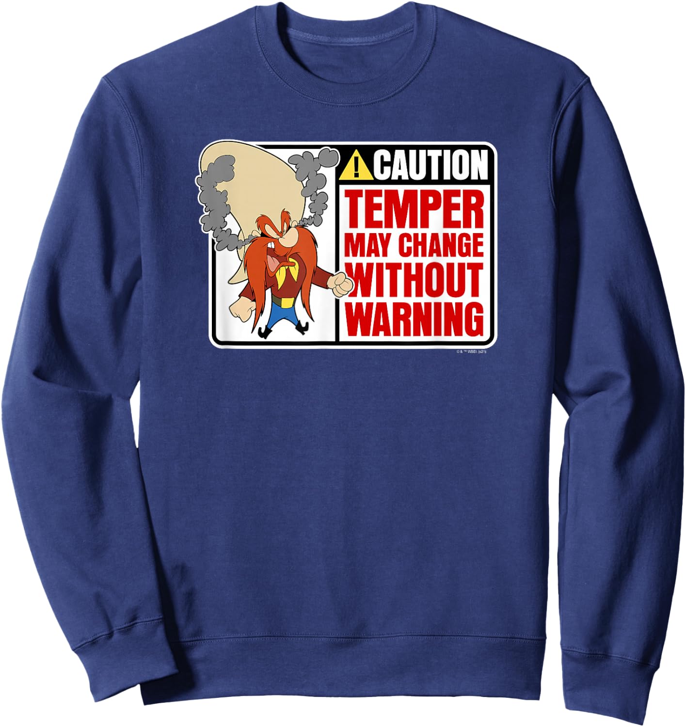 Looney Tunes Yosemite Sam Caution Temper May Change Sign Sweatshirt - Sweatshirt | Navy