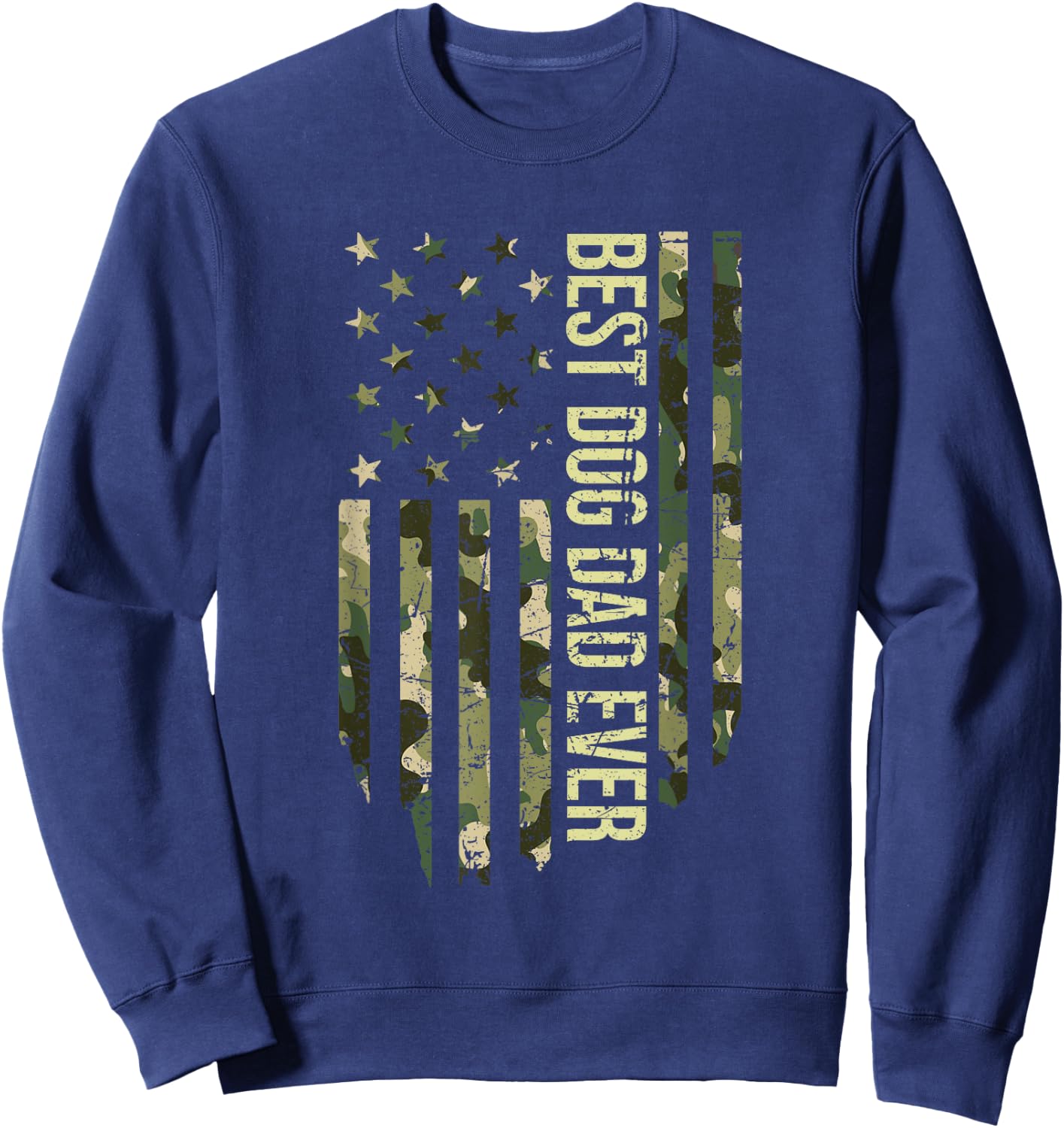 Retro Fathers Day Best Dog Dad Ever Camo American Flag Women Kids Sweatshirt - Sweatshirt | Navy
