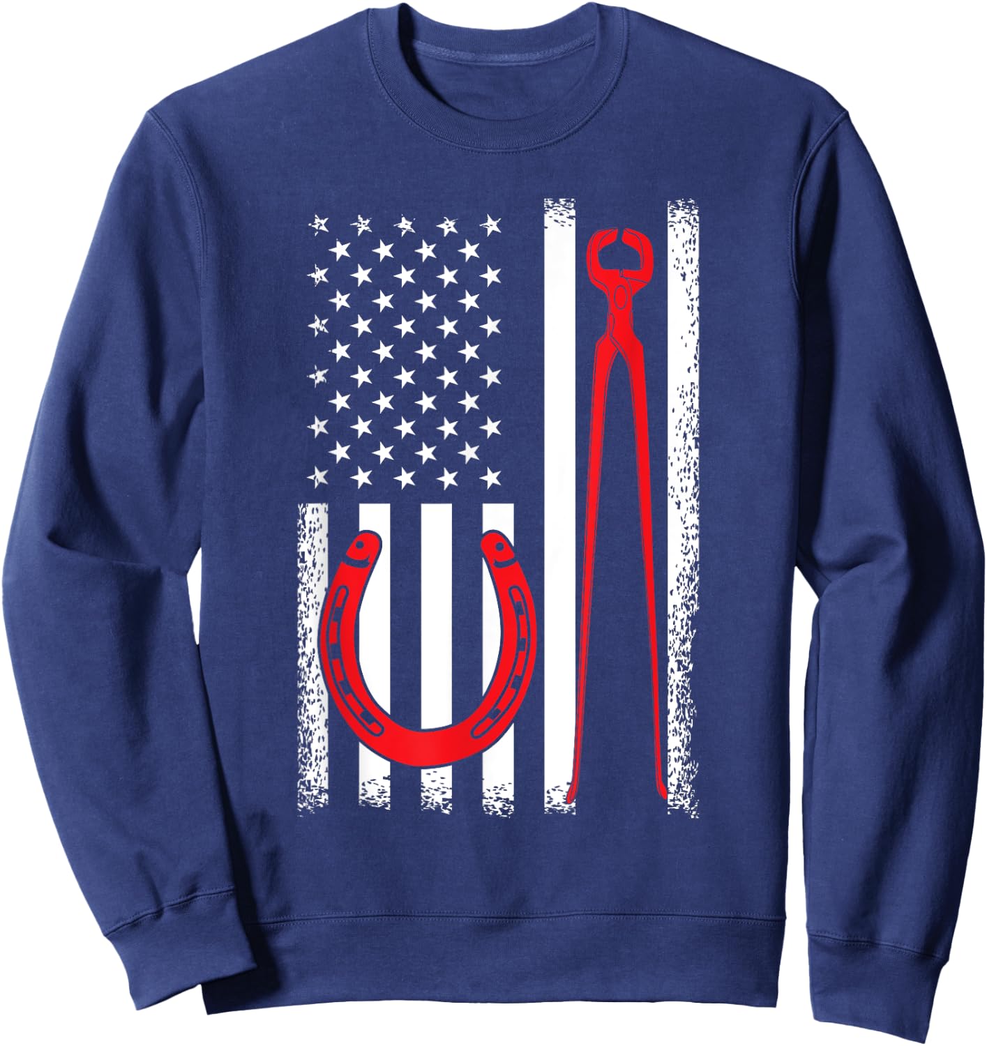 Farrier Patriot USA Flag Funny 4th Of July Horseshoeing Gift Women Girls Kids Men Sweatshirt - Sweatshirt | Navy