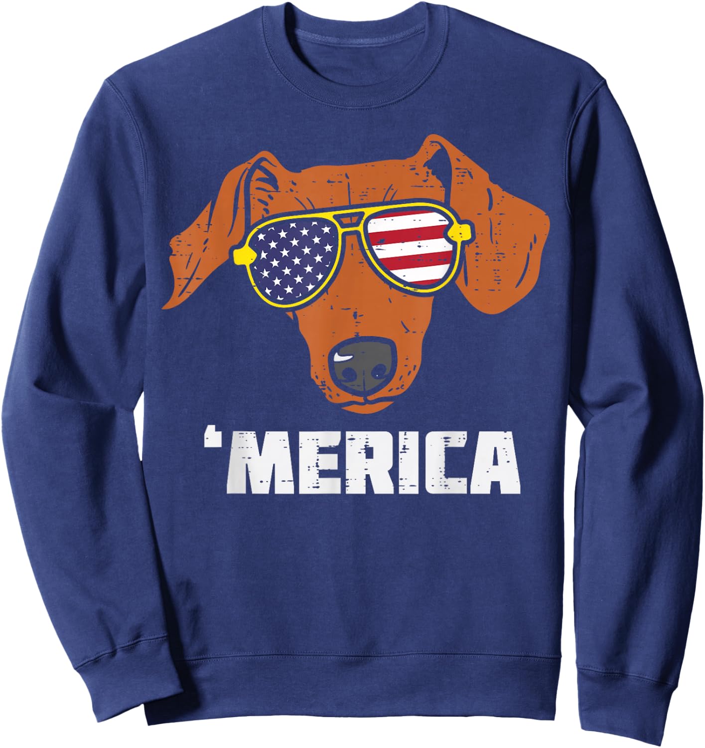 Dachshund Wiener American USA Flag 4th Of July Fourth Dog Sweatshirt - Sweatshirt | Navy