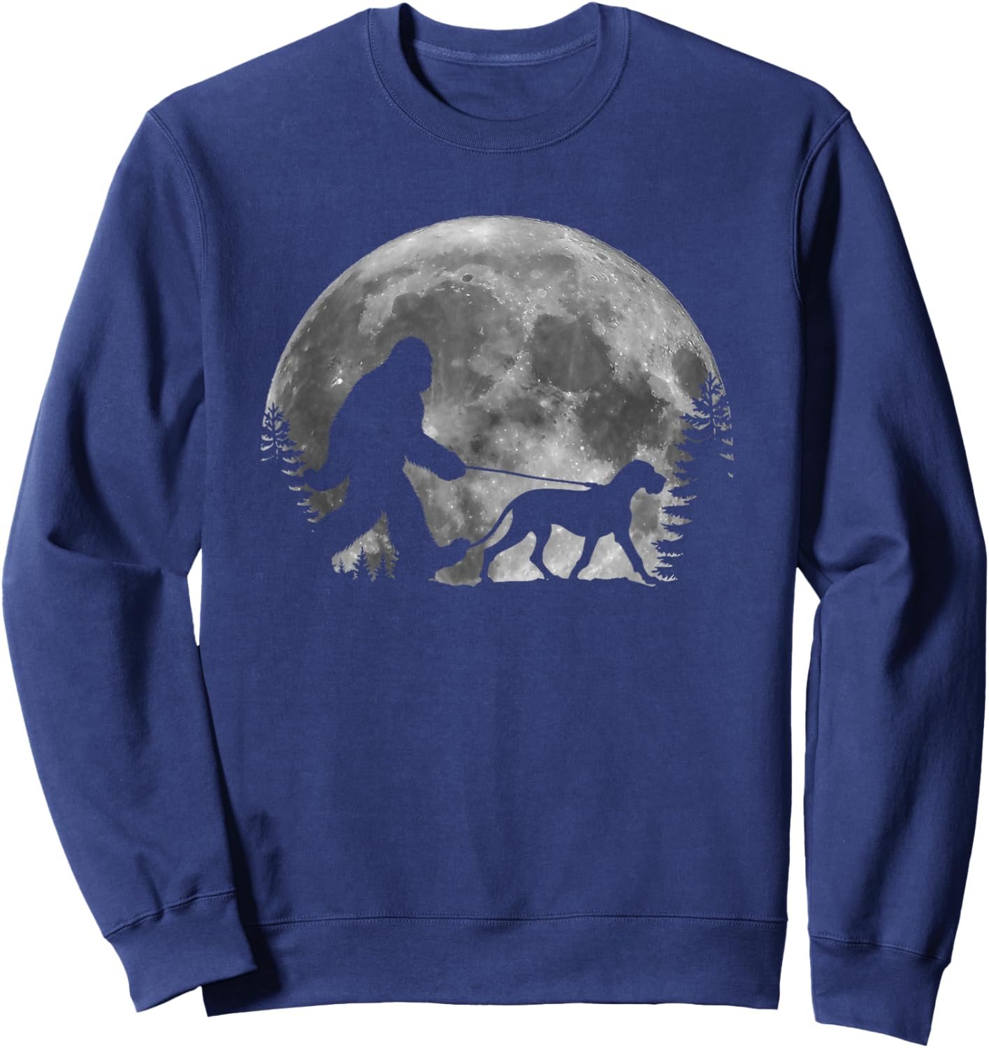 Bigfoot Walking a Dog Funny Great Dane Lovers Moon Halloween Men Women Kids Sweatshirt - Sweatshirt | Navy