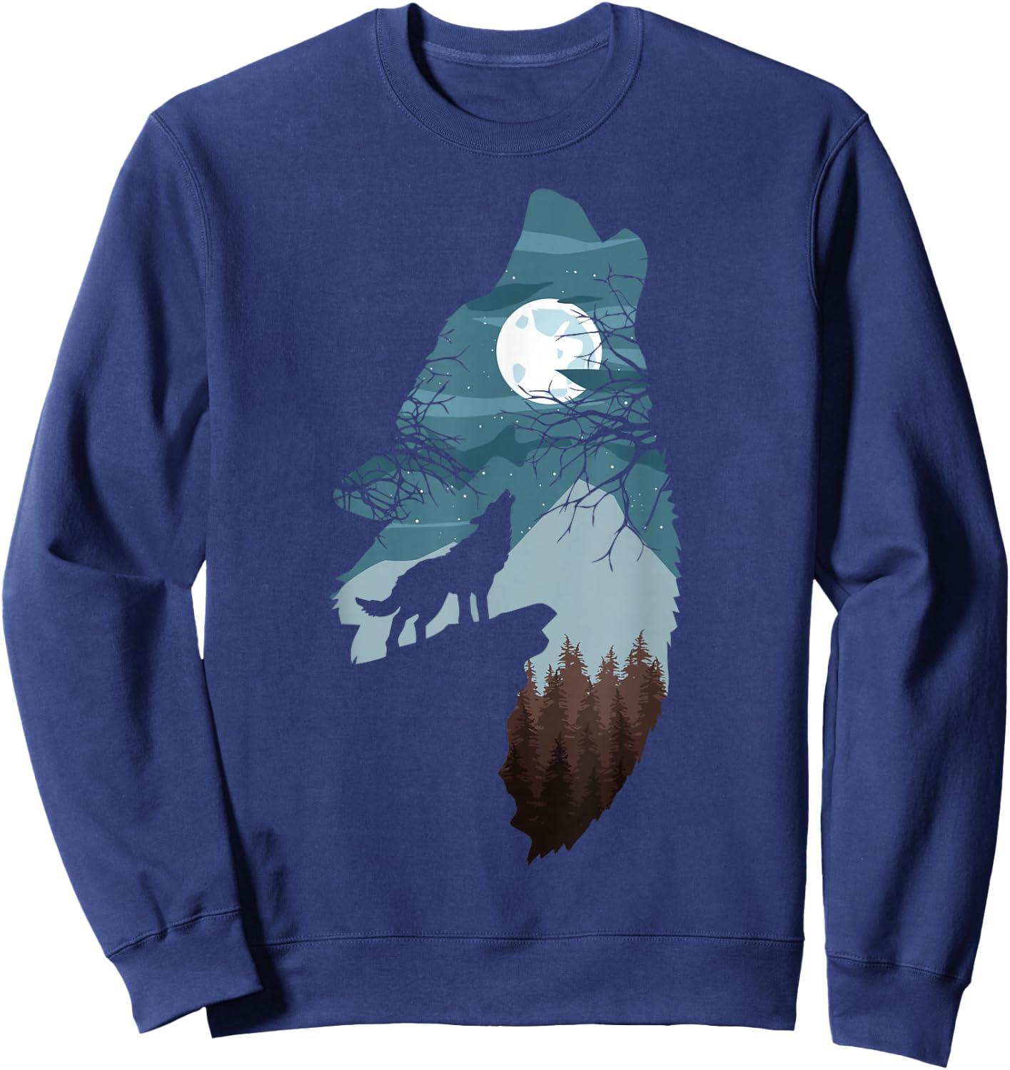 Forest with Full-Moon and Cliff of Silhouette Howling Wolf Sweatshirt - Sweatshirt | Navy