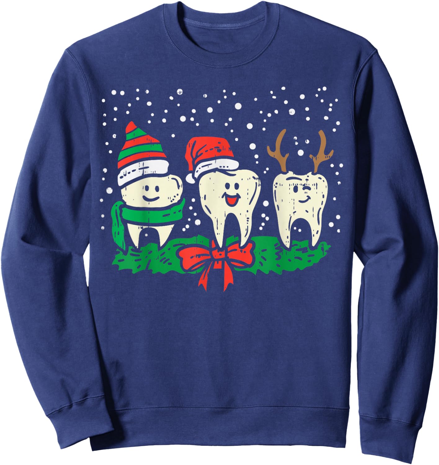 Dental Cute Christmas Teeth Reindeer Santa Snow Dentist Gift Sweatshirt - Sweatshirt | Navy