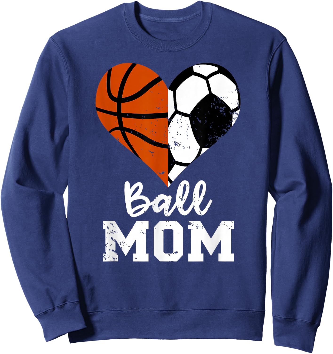 Ball Mom Heart Funny Soccer Basketball Mom Sweatshirt - Sweatshirt | Navy