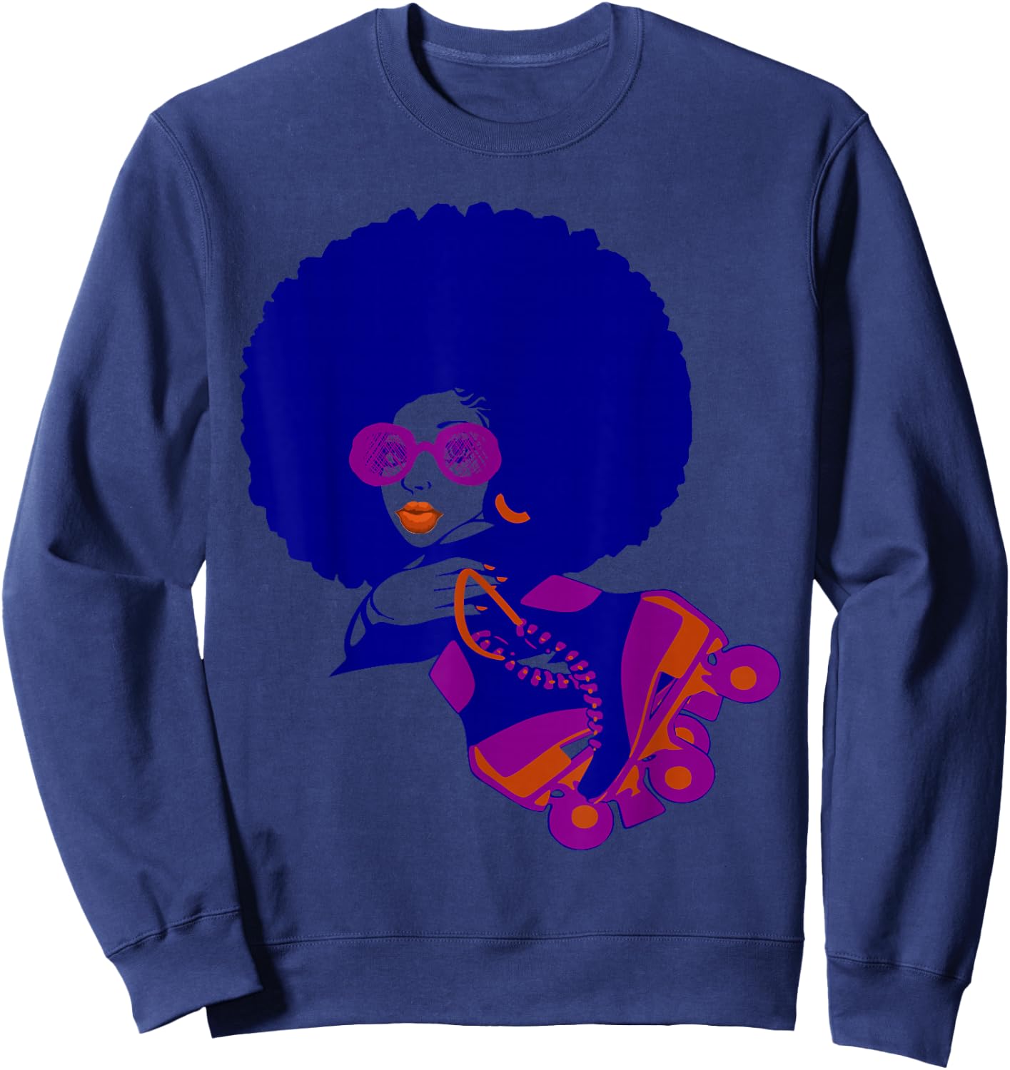 70's Afro Woman Roller Skates Teens and Women Sweatshirt - Sweatshirt | Navy