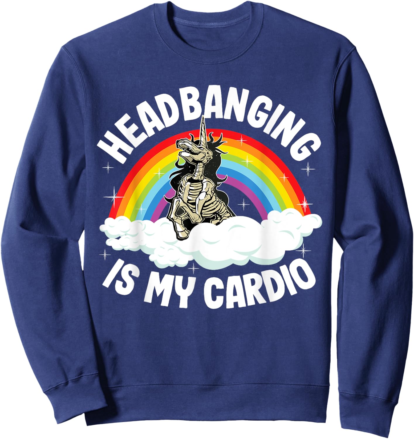 Headbanging Is My Cardio Funny Heavy Metal Unicorn Sweatshirt - Sweatshirt | Navy