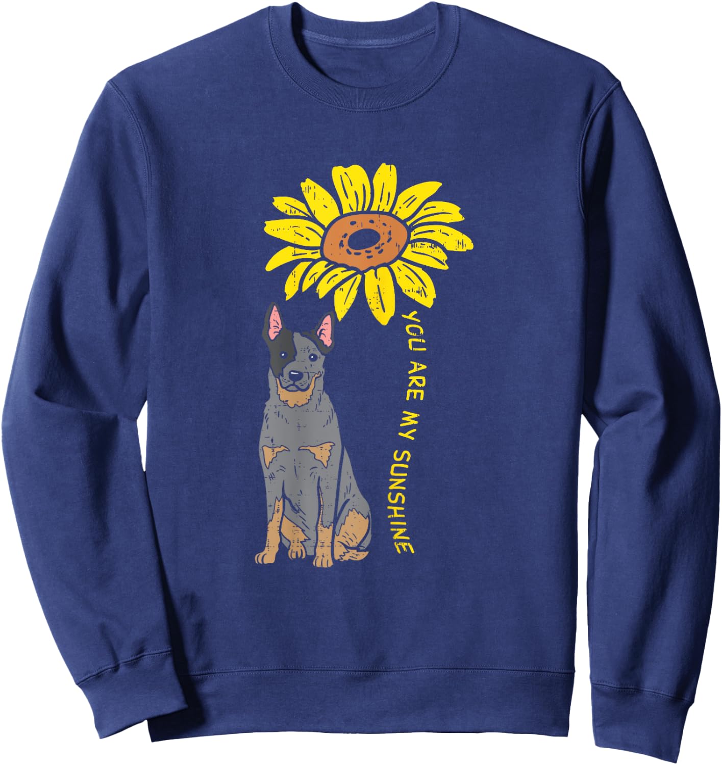 Sunflower Sunshine Heeler Animal Blue Red Cattle Dog Gift Women Girls Kids Sweatshirt - Sweatshirt | Navy