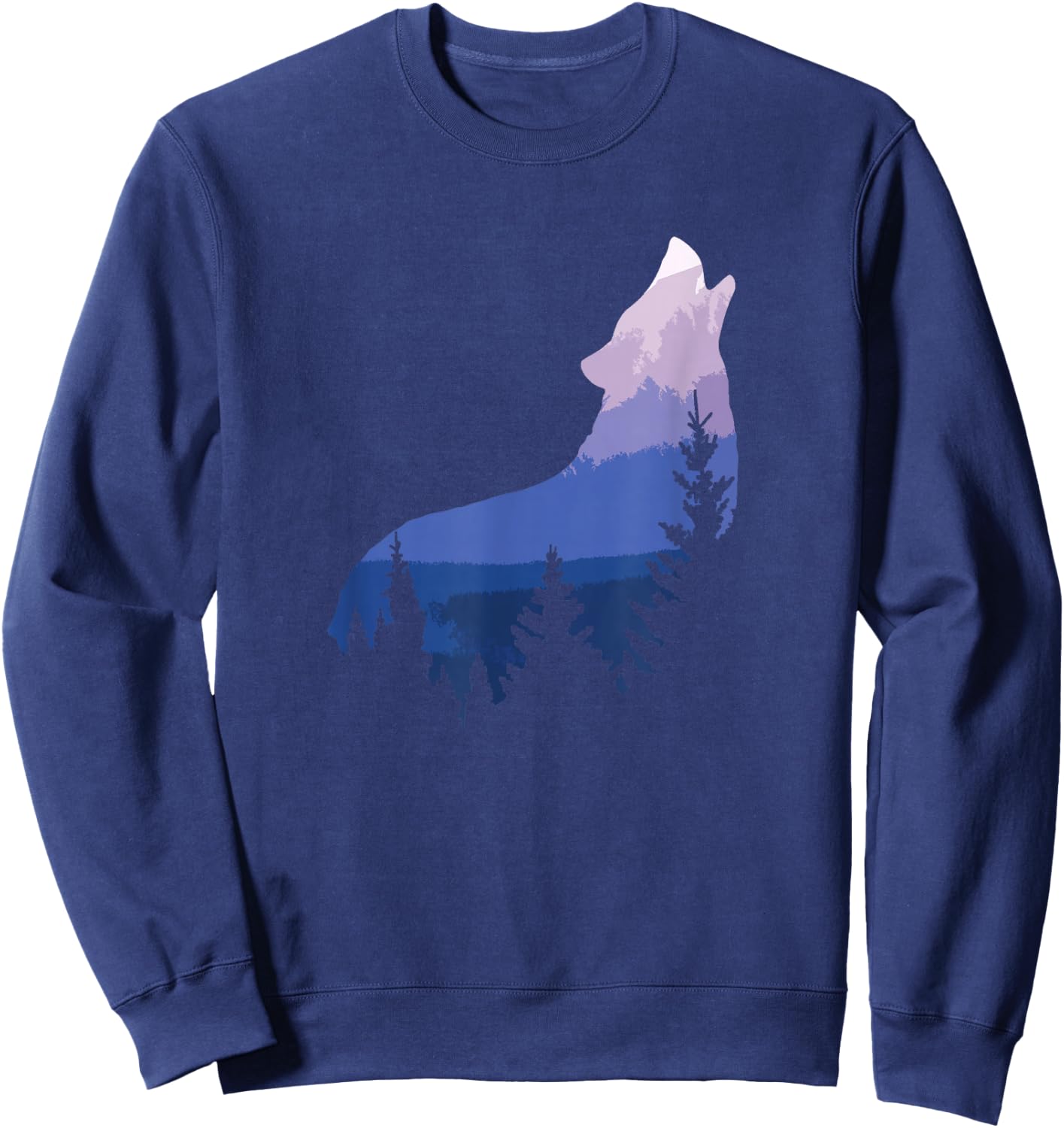 Wolf Silhouette Forest Mountain Sweatshirt - Sweatshirt | Navy