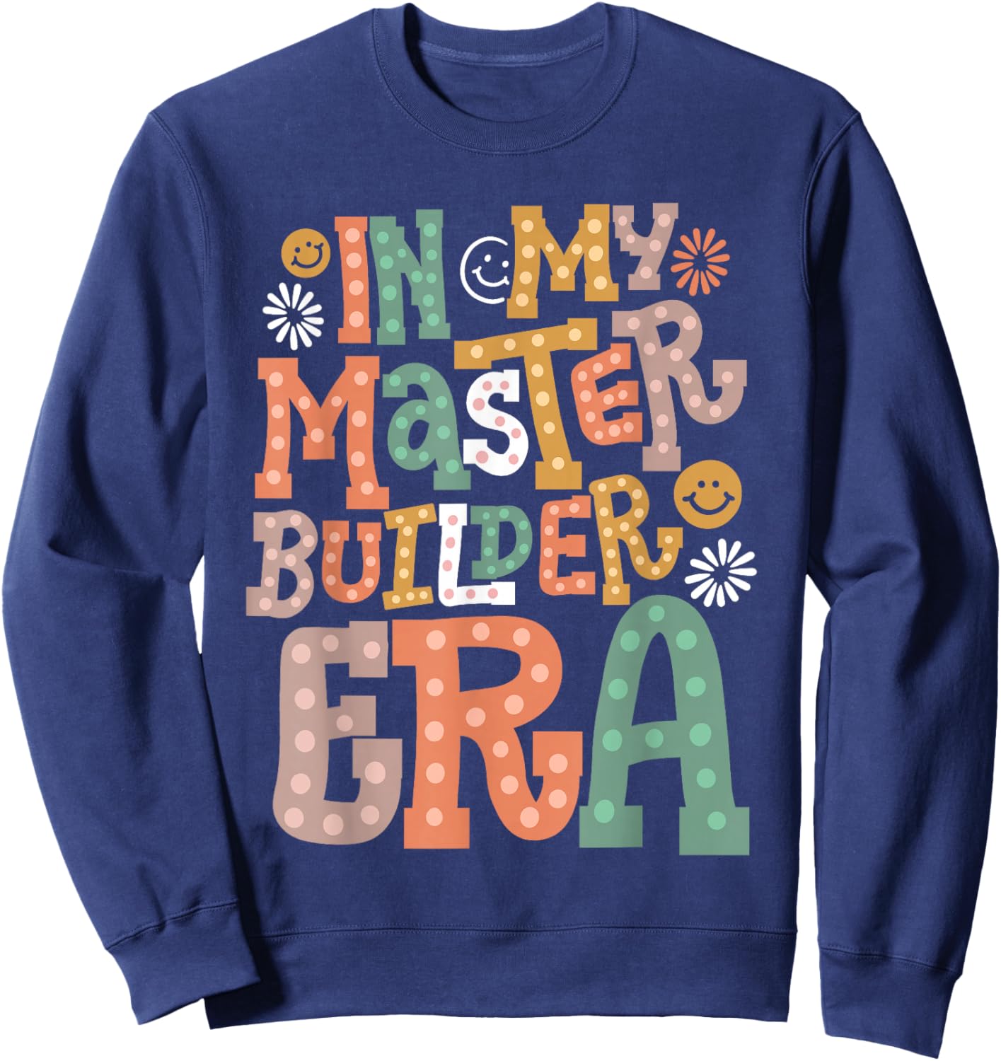 In My Master Builder Era Retro Groovy Building Blocks Kids Sweatshirt - Sweatshirt | Navy