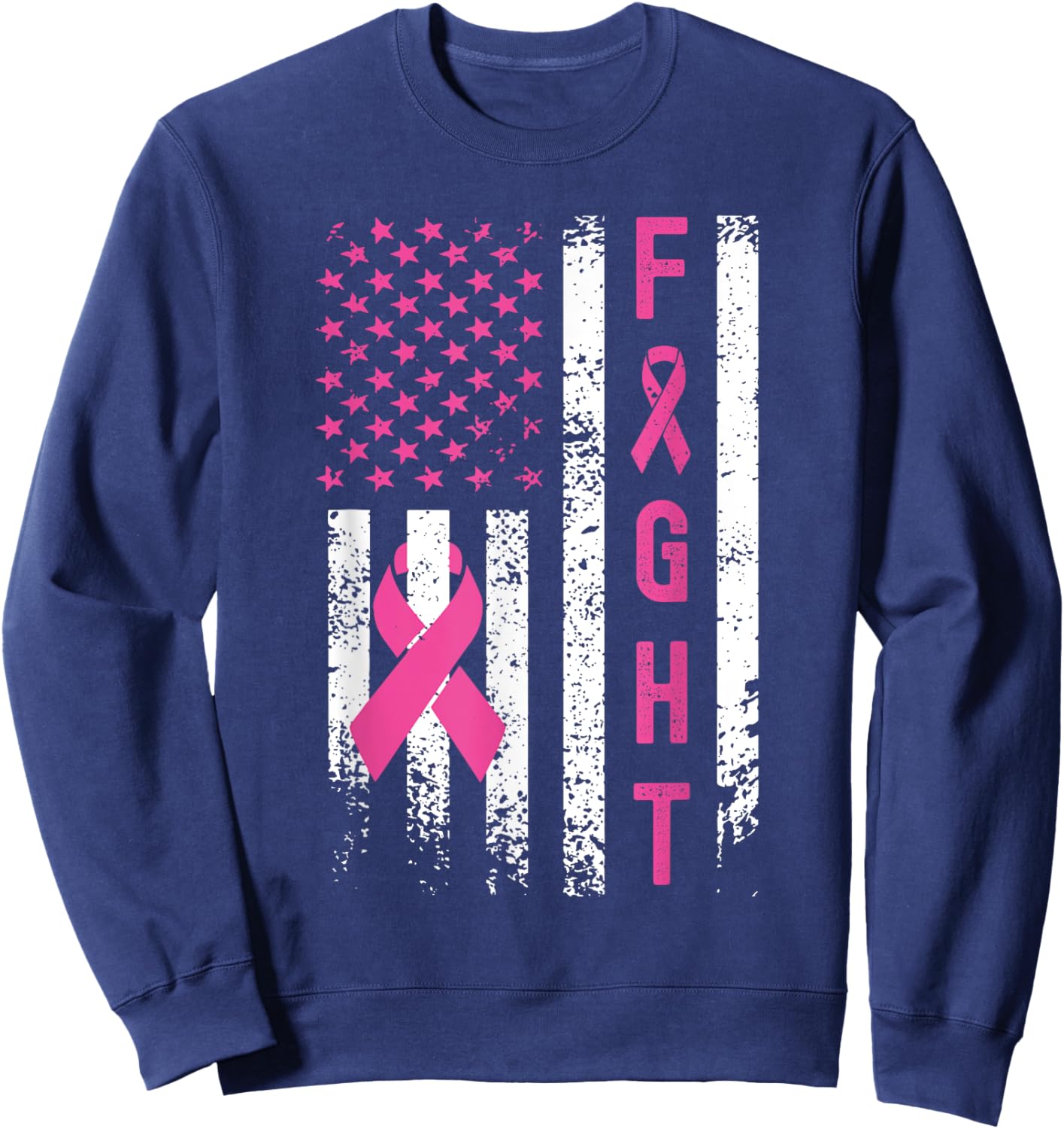 Fight Breast Survivor American Flag Breast Cancer Awareness Sweatshirt - Sweatshirt | Navy