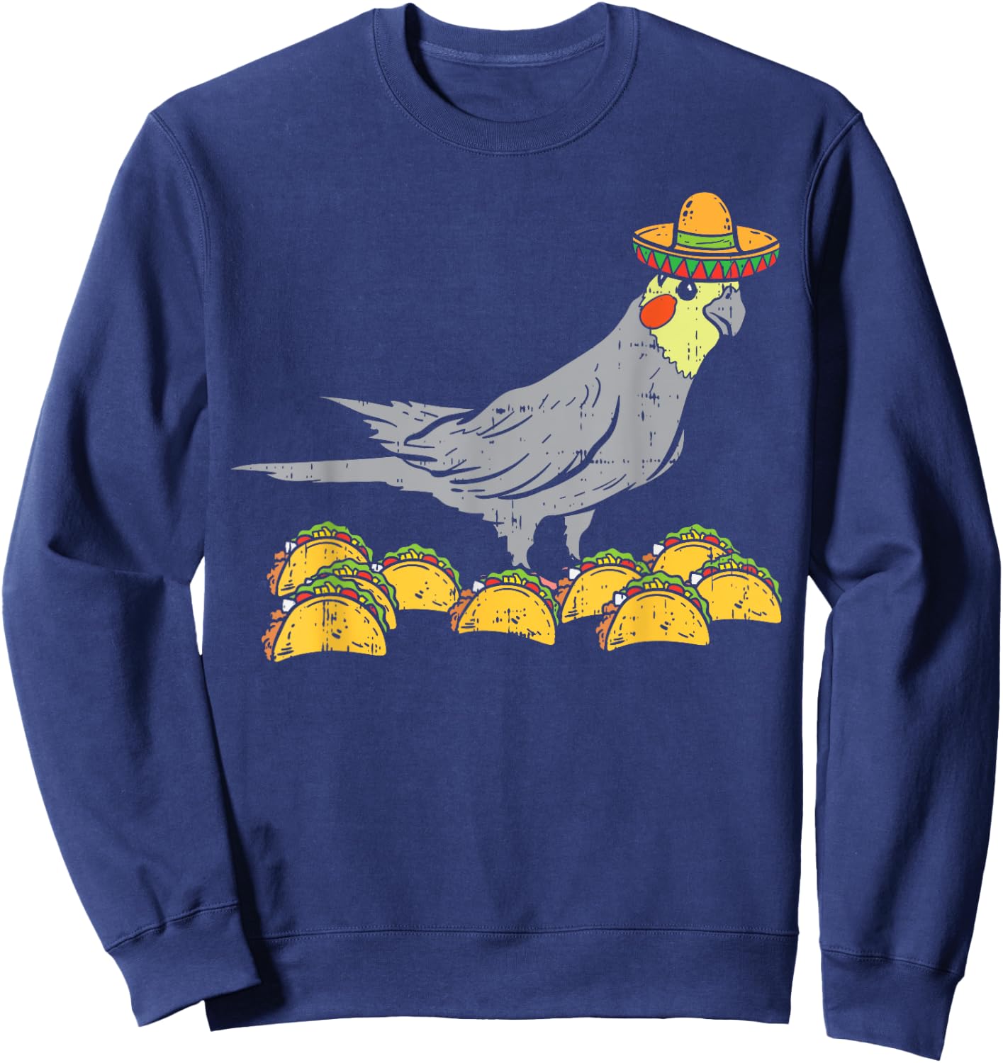 Cockatiel Bird Sombrero Tacos Cinco De Mayo Mexican Sweatshirt - Sweatshirt | Navy