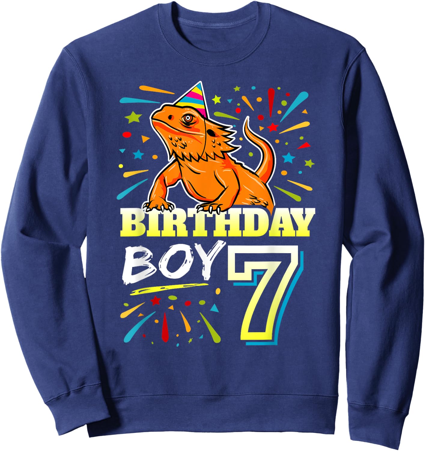 Bearded Dragon Lizard Kids 7th Birthday - 7 Year Old Boy Sweatshirt - Sweatshirt | Navy