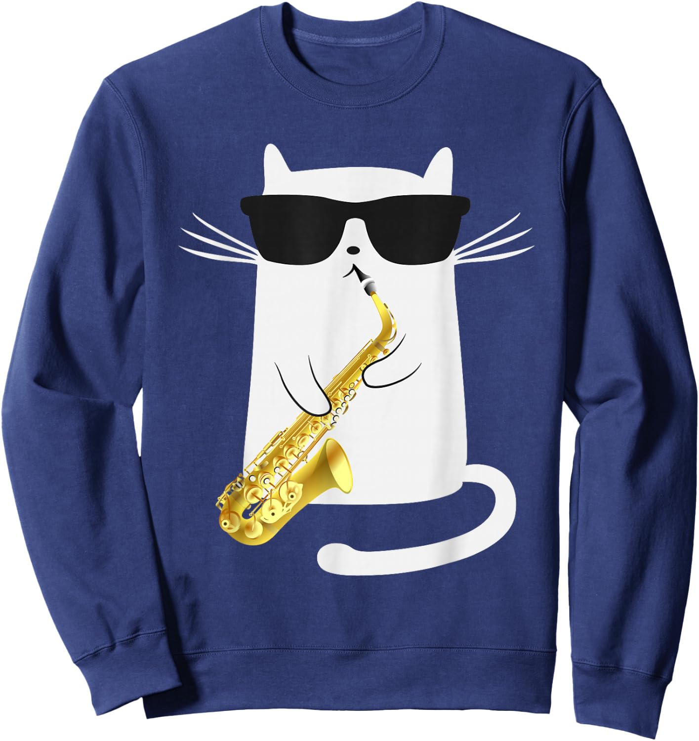 Funny Cat Wearing Sunglasses Playing Saxophone Gift Sweatshirt - Sweatshirt | Navy