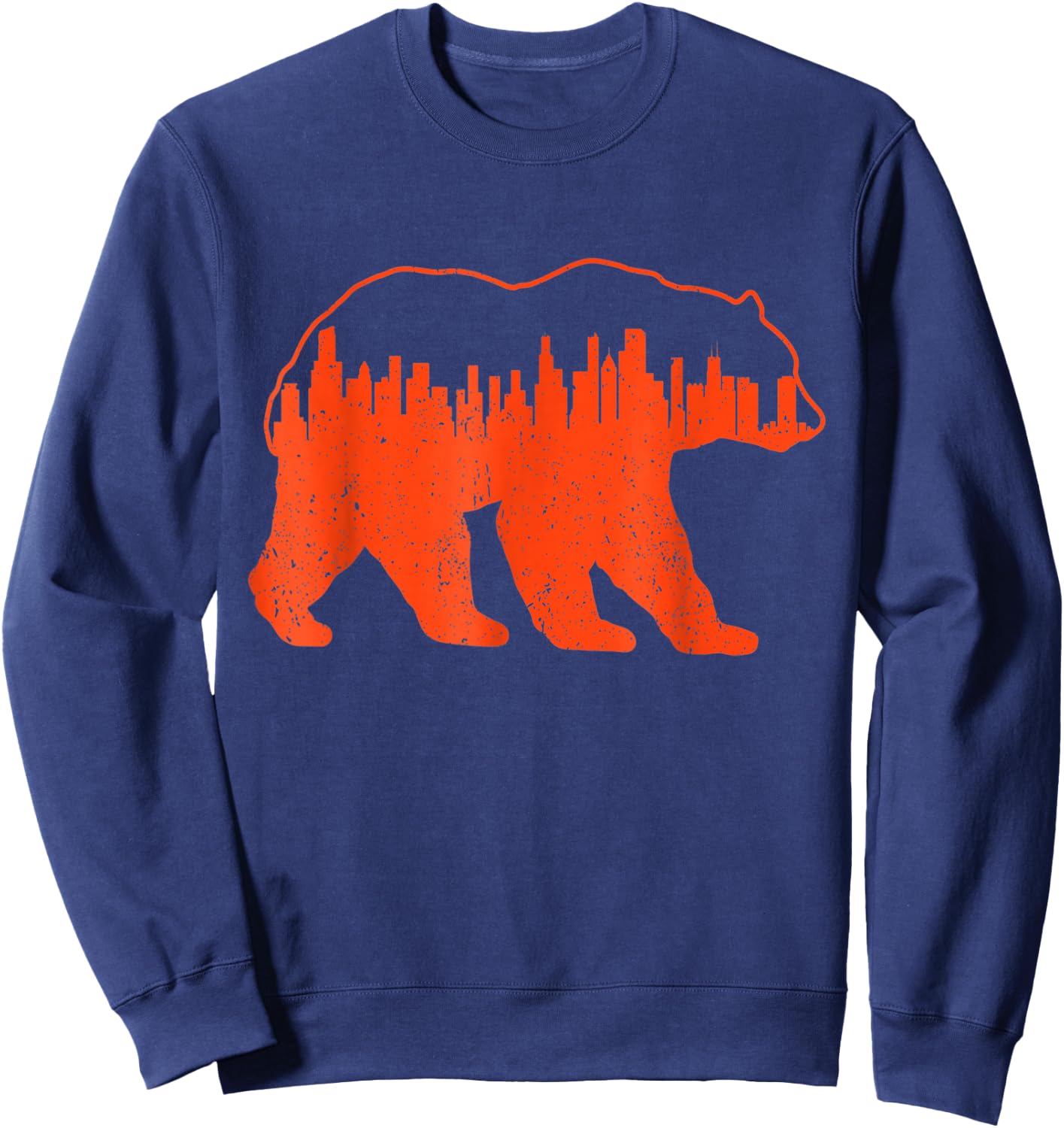 Vintage Downtown Chicago City Skyline Walking-Bear Novelty Sweatshirt - Sweatshirt | Navy