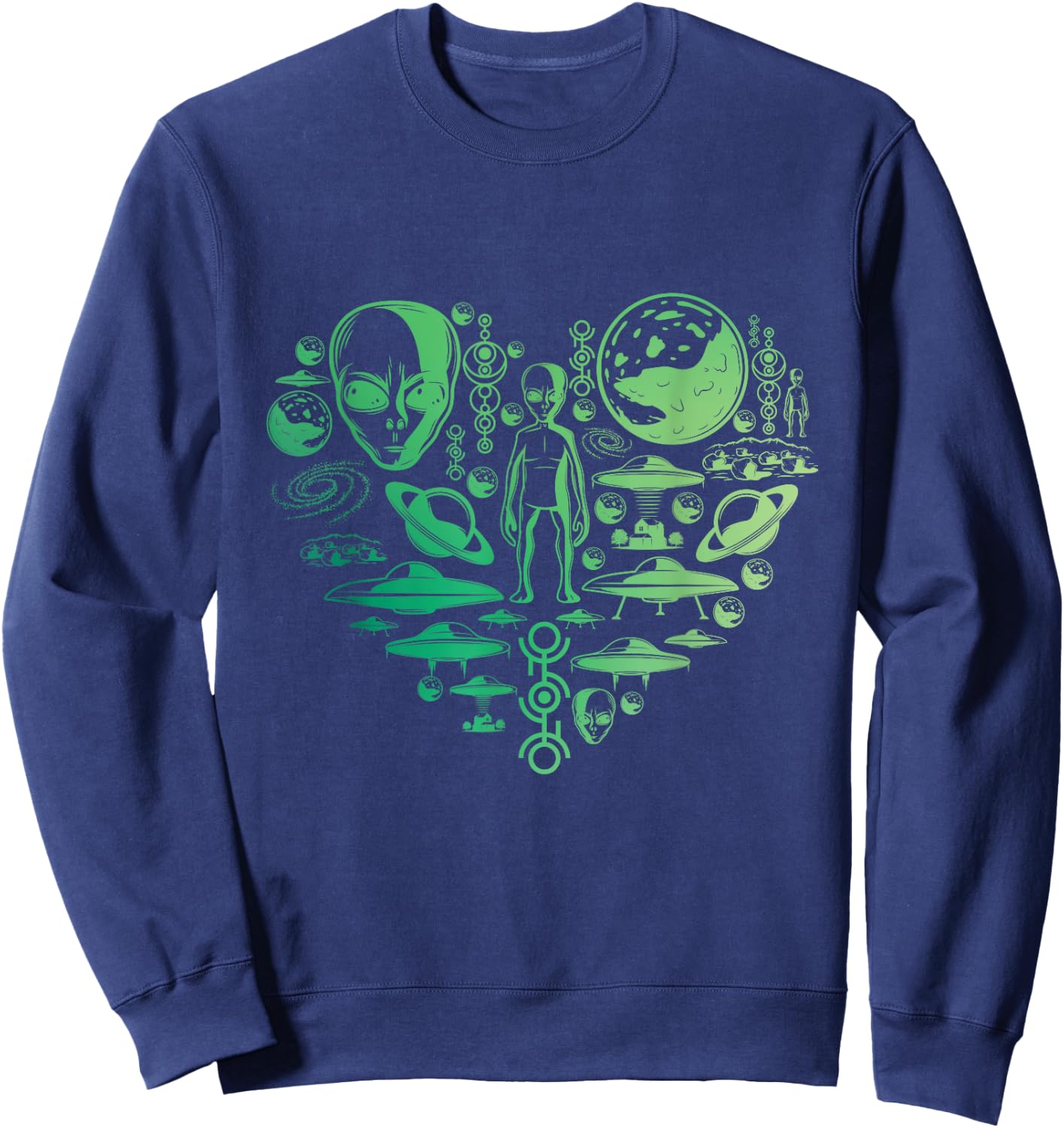 Aliens UFO Enthusiast lovers heart men women kids Abduction Sweatshirt - Sweatshirt | Navy