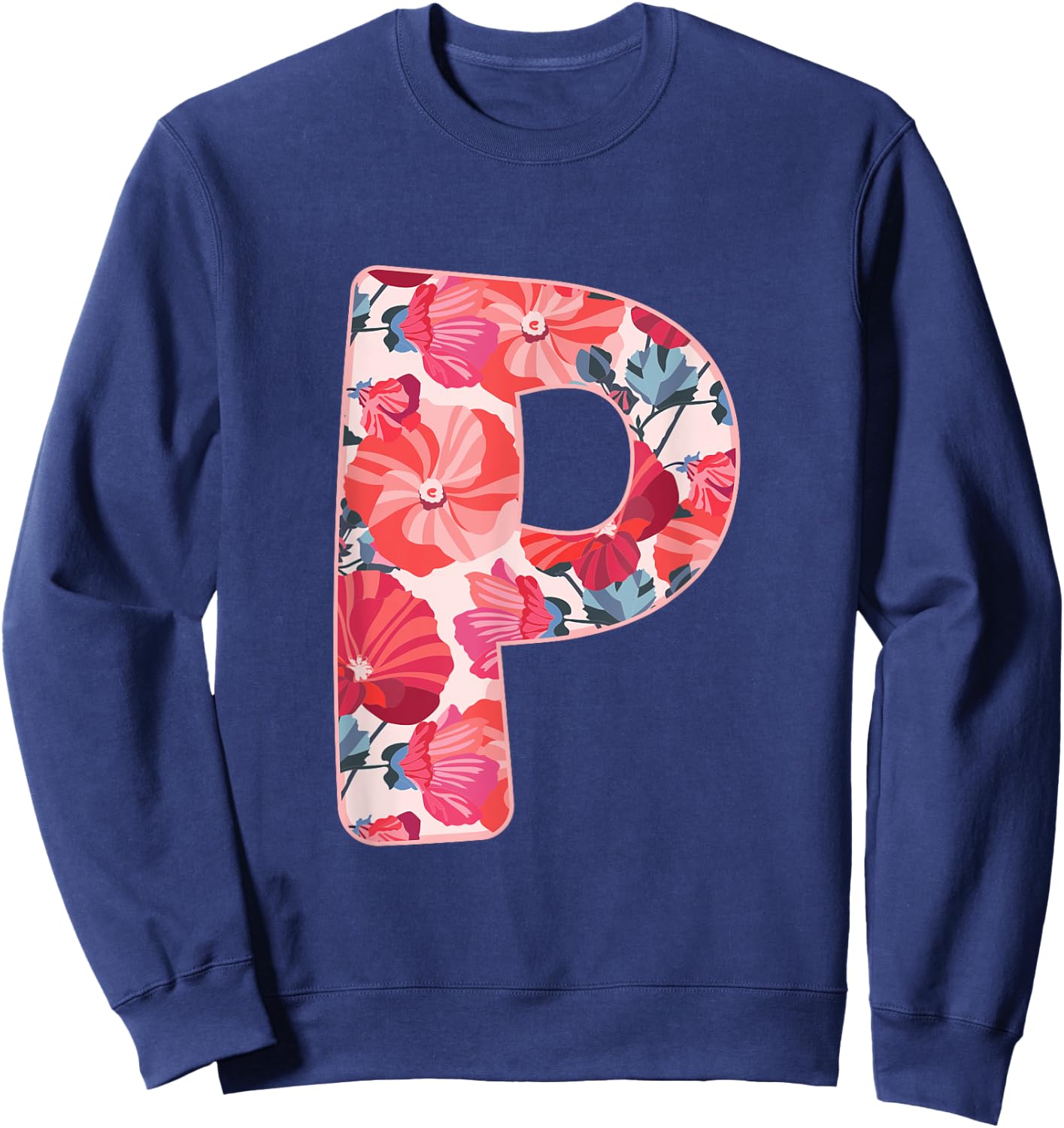 Letter P Alphabet First Name Consonant Flower Garden Gift Sweatshirt - Sweatshirt | Navy