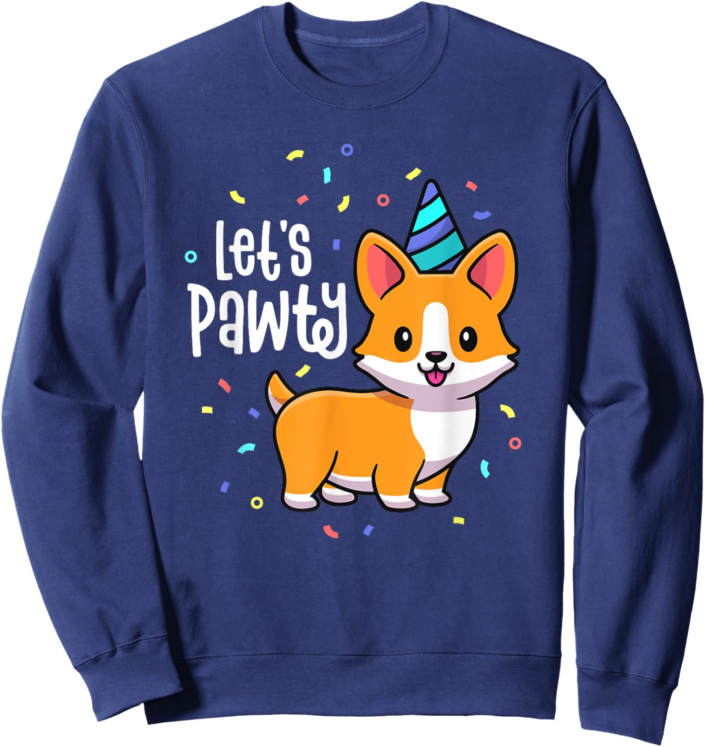 Lets Pawty Birthday Corgi Outfit Kid Dog Themed Party Sweatshirt - Sweatshirt | Navy