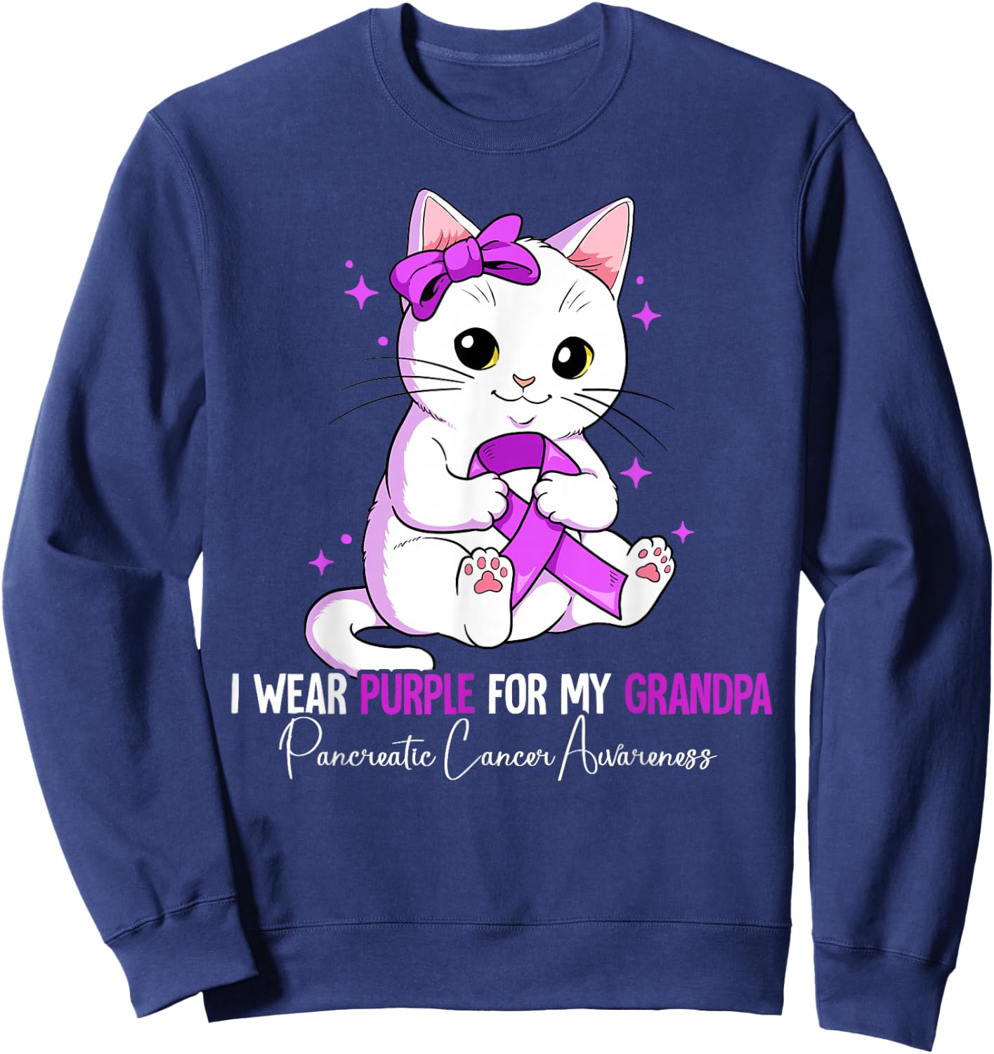 I Wear Purple For My Grandpa Pancreatic Cancer Awareness Sweatshirt - Sweatshirt | Navy