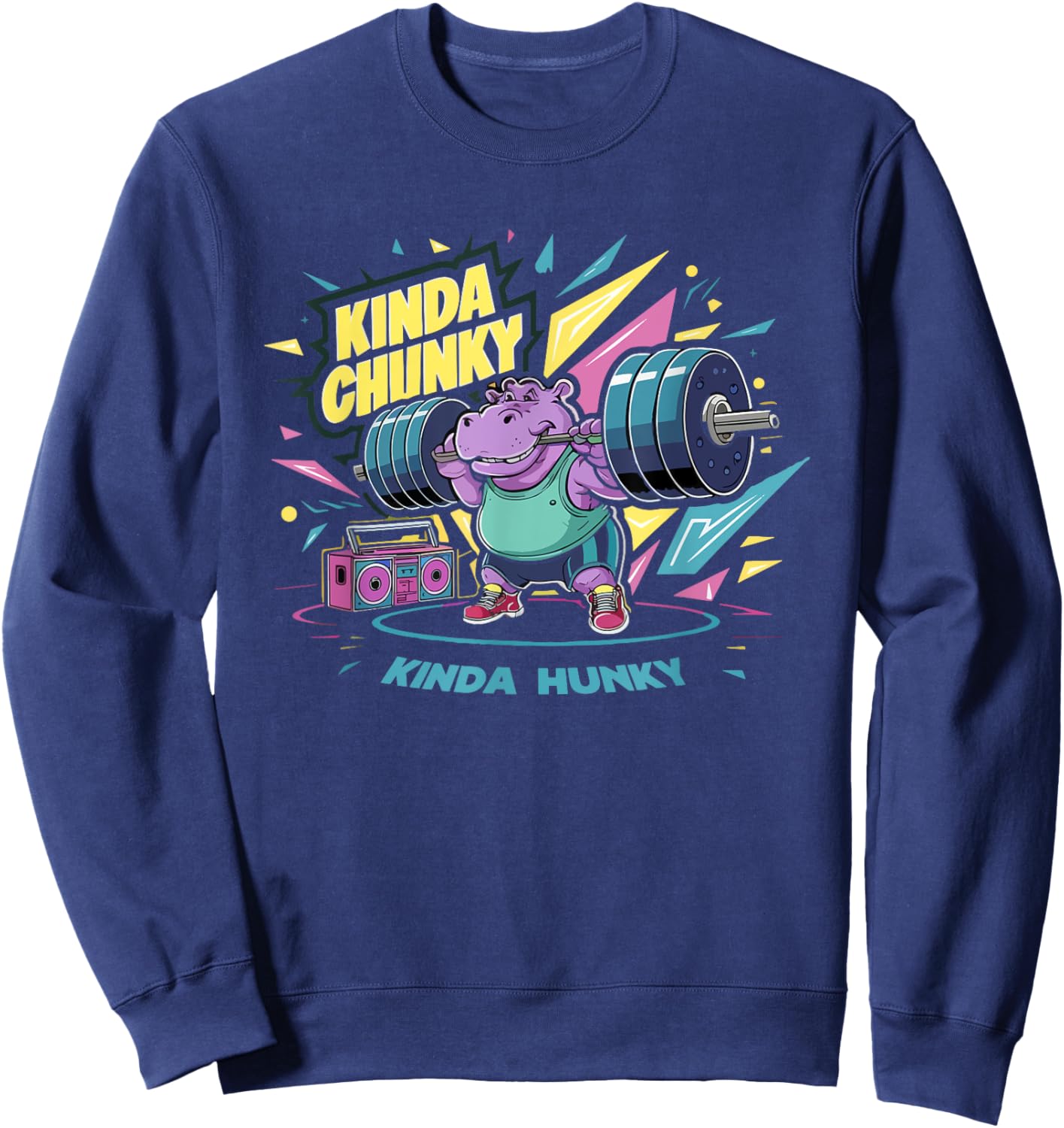 Motivational Bodybuilding & Weightlifting Apparel Kinda Chunky Kinda Hunky Bodybuilding Gym Weightlifter Funny Men's Adult Black Cotton Polyester Sweatshirt - Sweatshirt | Navy