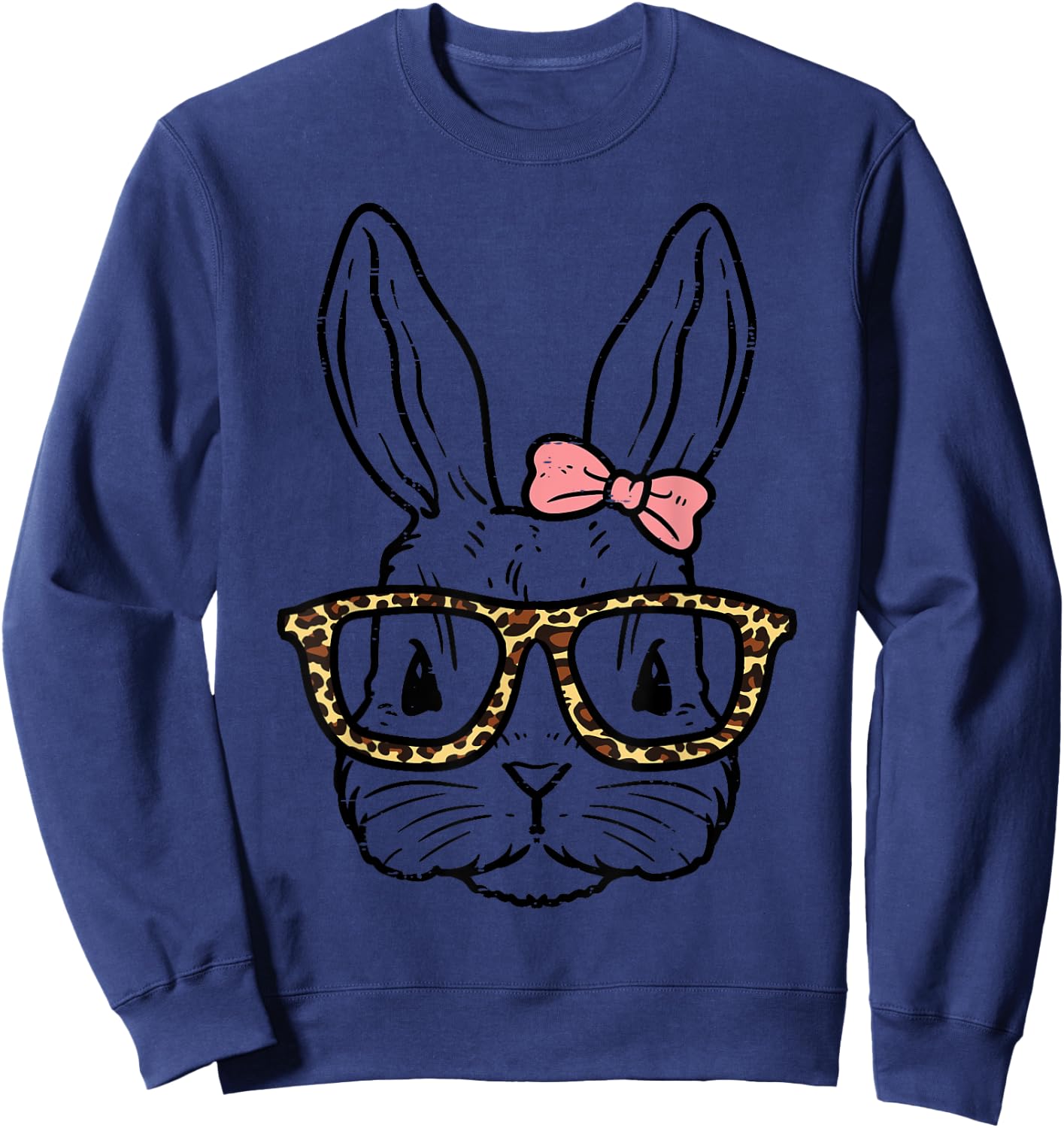 Rabbit Bunny Wearing Leopard Glasses Cute Easter Girls Women Sweatshirt - Sweatshirt | Navy
