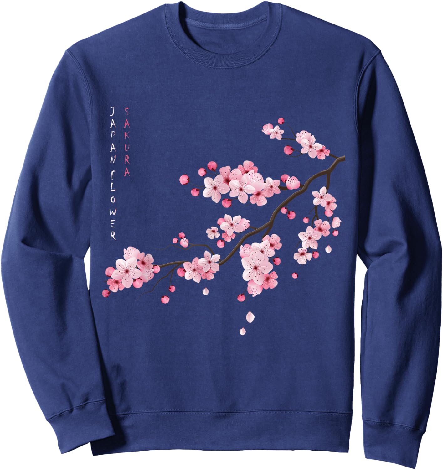 Vintage Sakura Japanese Cherry Blossom Flower Graphical Art Sweatshirt - Sweatshirt | Navy