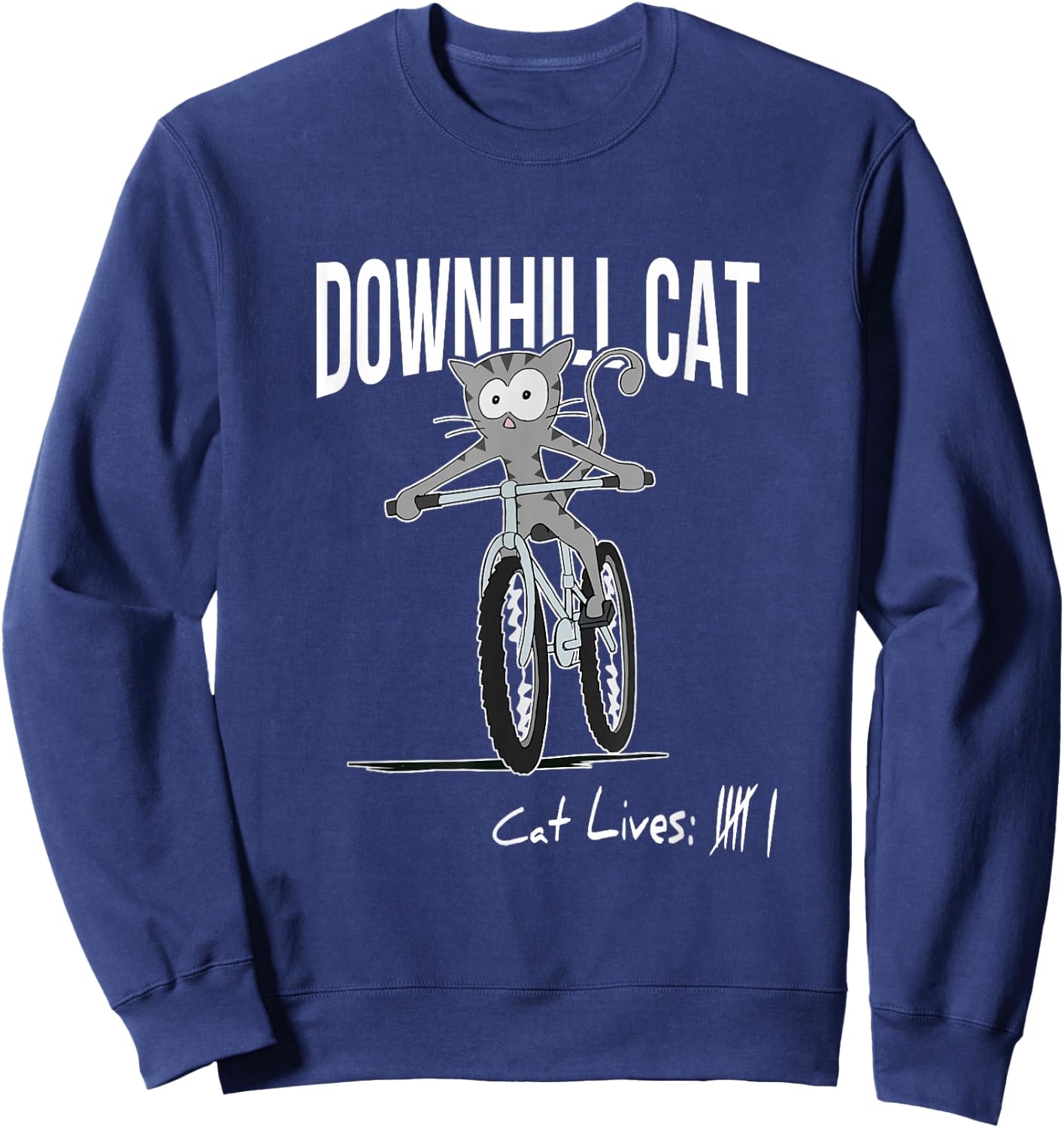 Funny Counting Cat Lives Cyclist Downhill Cat MTB Biking Sweatshirt - Sweatshirt | Navy