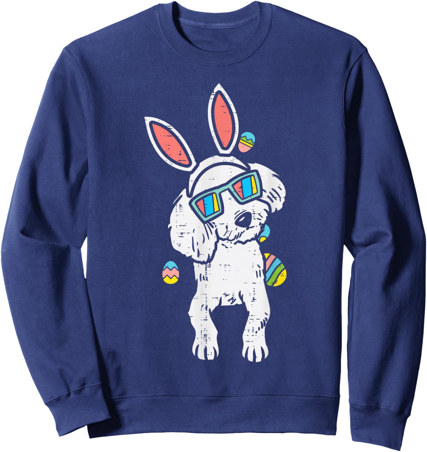 Poodle Bunny Ears Glasses Easter Eggs Cute Dog Owner Lover Sweatshirt - Sweatshirt | Navy