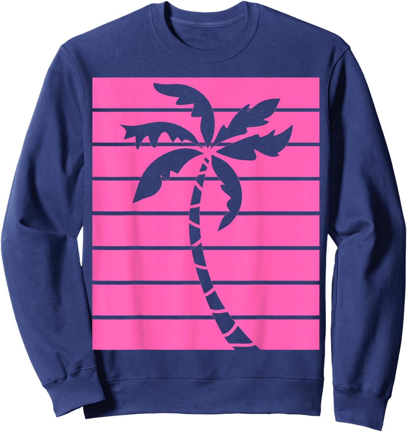 Vintage Retro Hot Pink Palm Tree Summer Beaches Lover Gift Sweatshirt - Sweatshirt | Navy