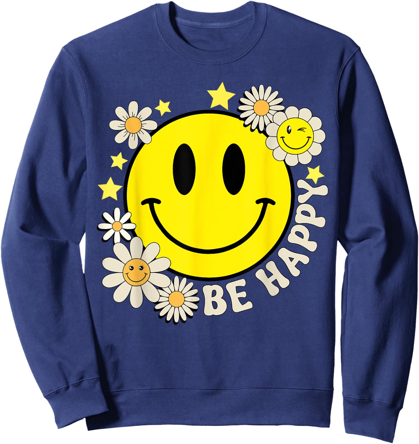 Cute Smile Face Flower Happy Face Flowers Heart Kids Girls Sweatshirt - Sweatshirt | Navy