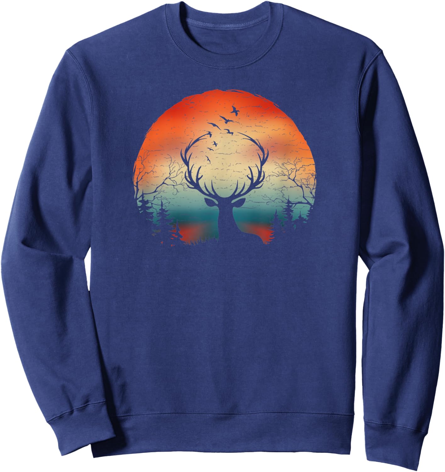 Elks Wapiti In The Woods, Mountains Wild Hunting Camping Sweatshirt - Sweatshirt | Navy
